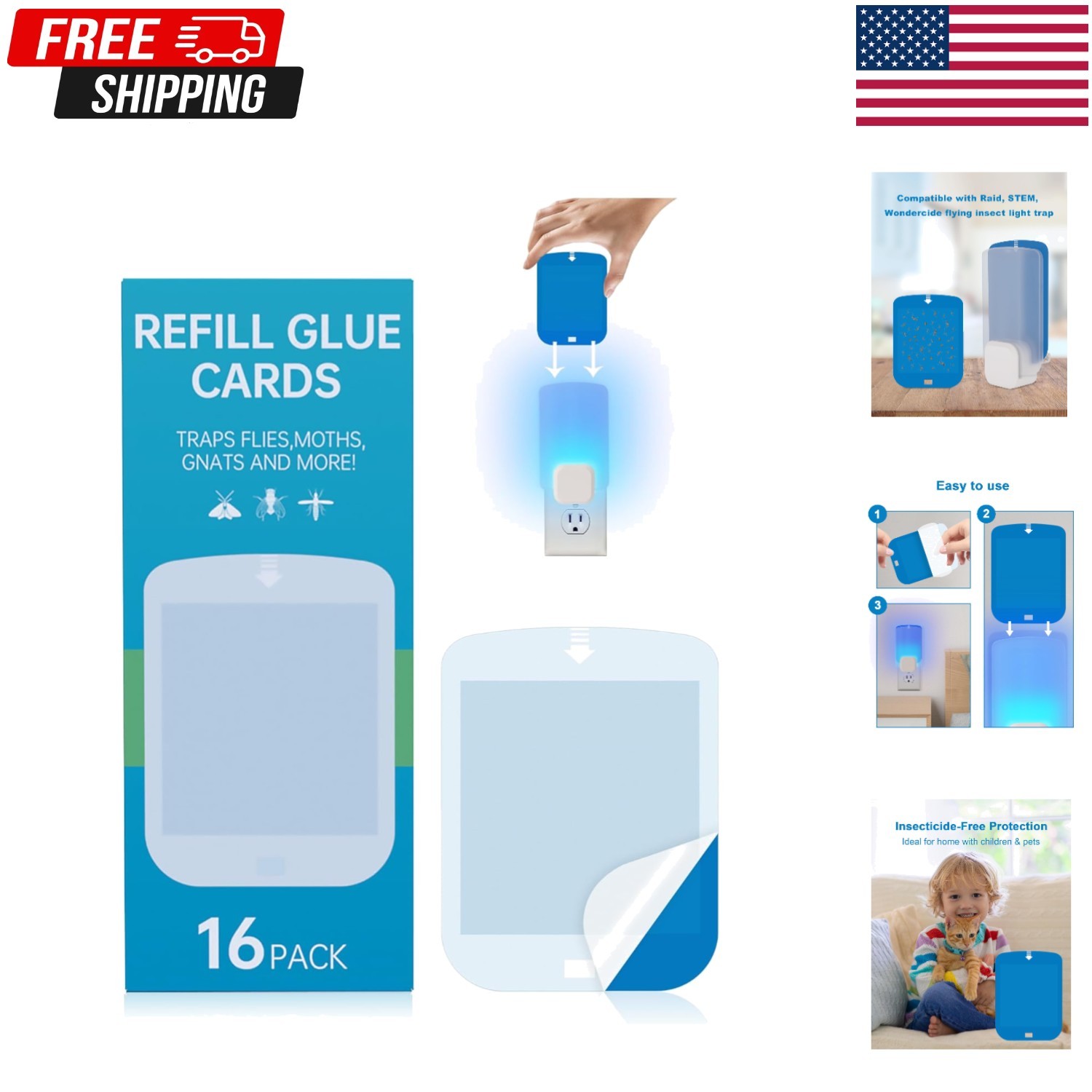 16 Pcs Refill Cartridges for Stem Flying Insect Light Trap, Replacement Glue Car