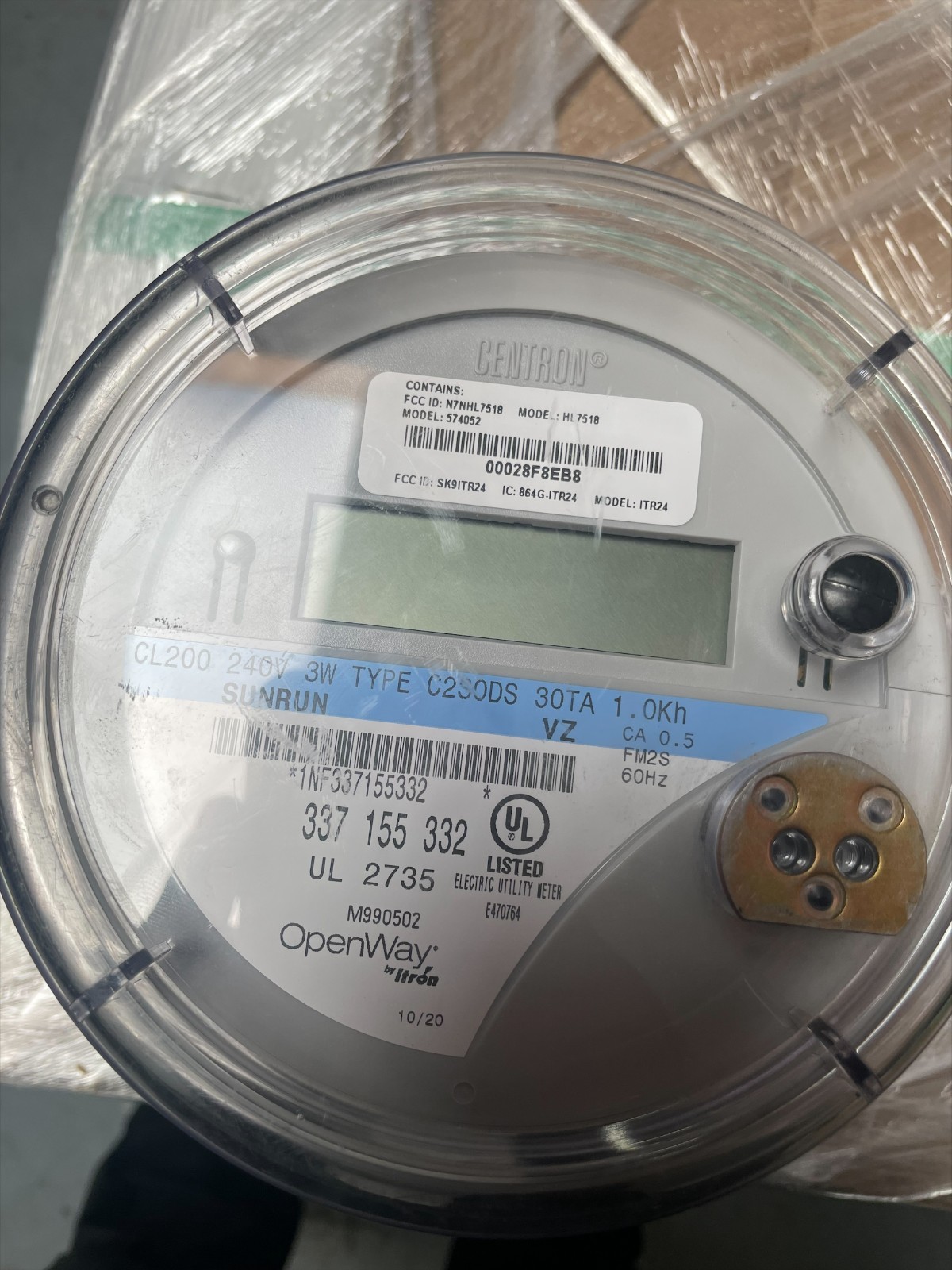 CENTRON ITRON SUNRUN OPENWAY SMARTMETER CL200 240V 3W C2SODS