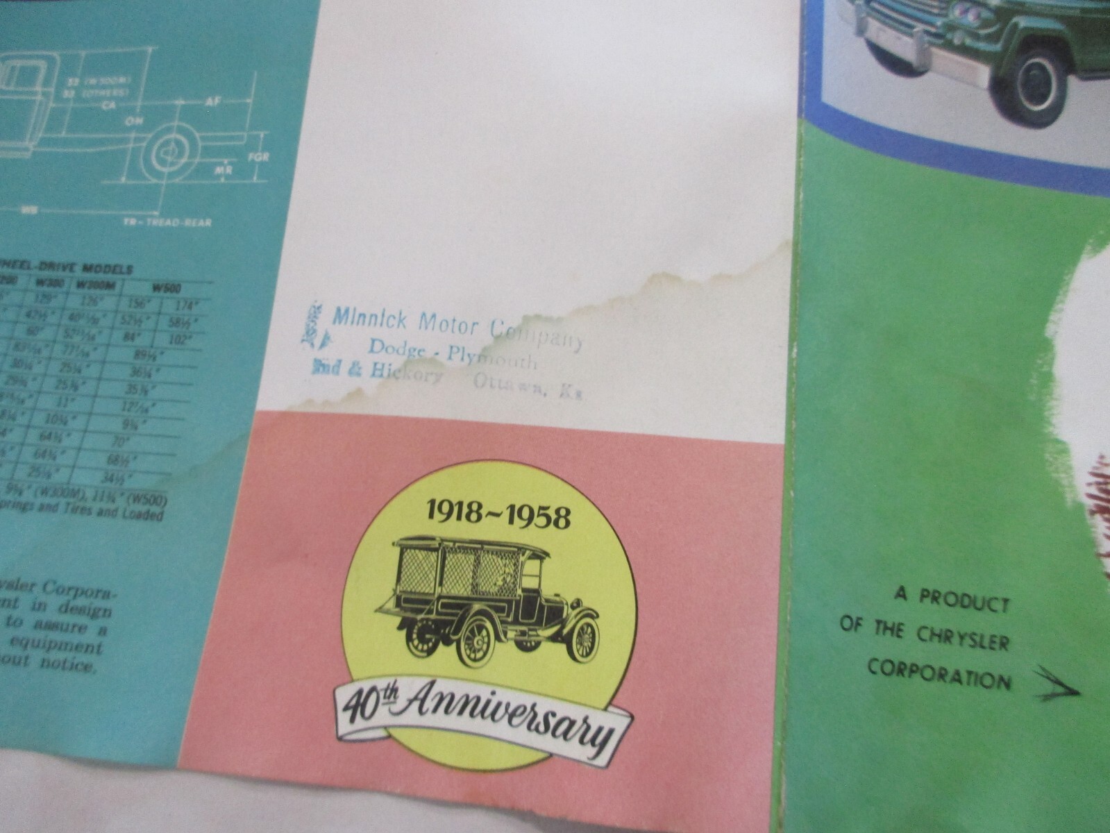 1958 DODGE TRUCK POWER GIANTS W100 W200 W300 W300M W500 FOUR-FOLD SALES BROCHURE