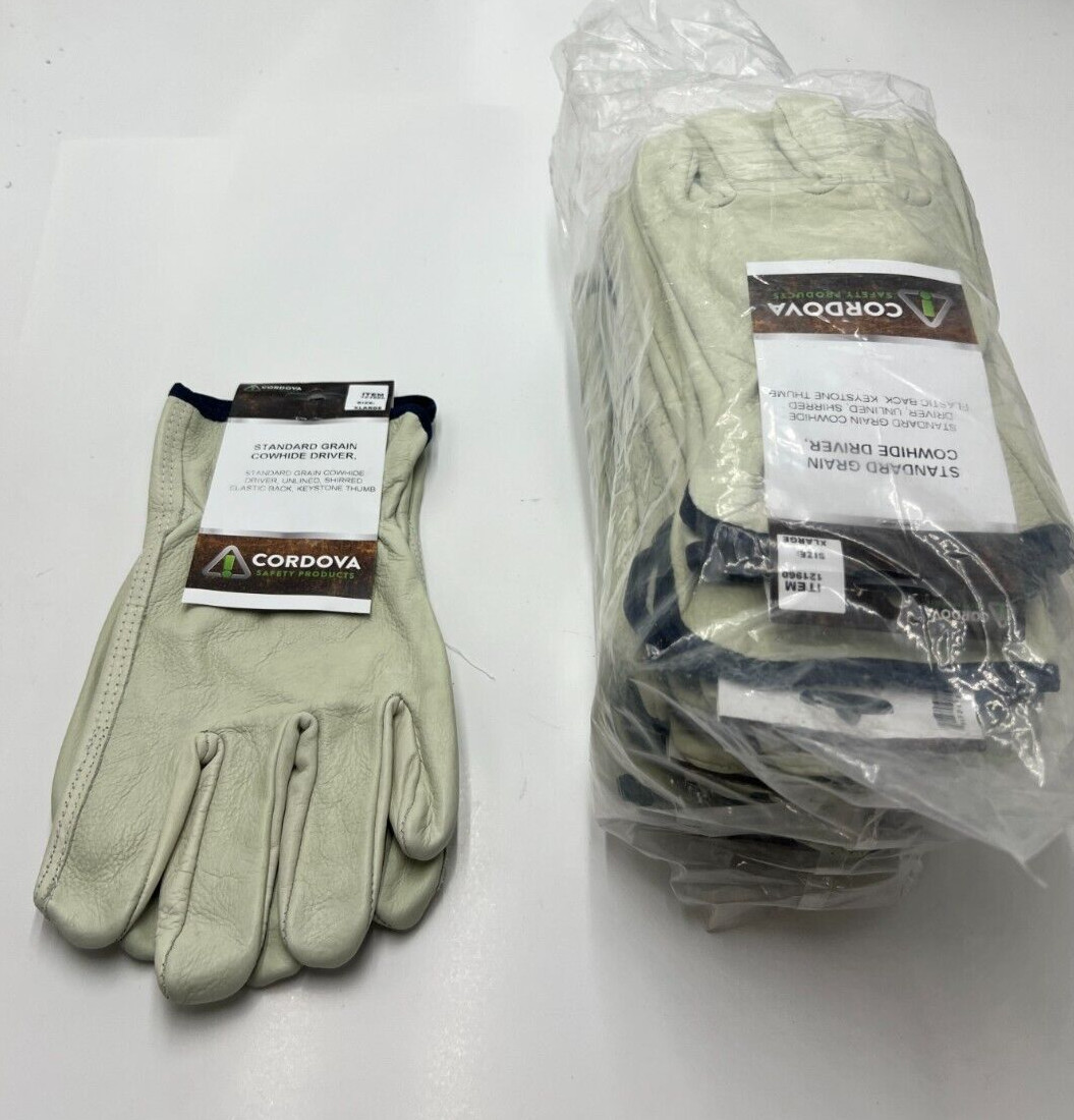 (QTY 12 PAIRS) Cordova 121960 Standard Grain Cowhide Driver Glove Unlined XL