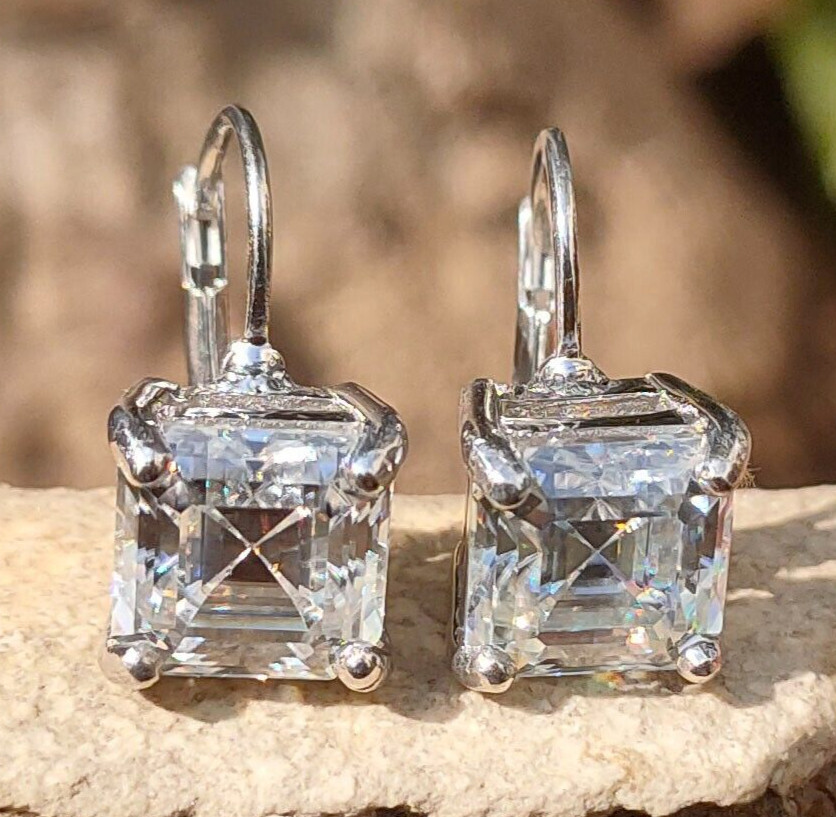 RARE Certified 6.80 Ct White Diamond Solitaire Earrings, 925 Silver -Great Shine