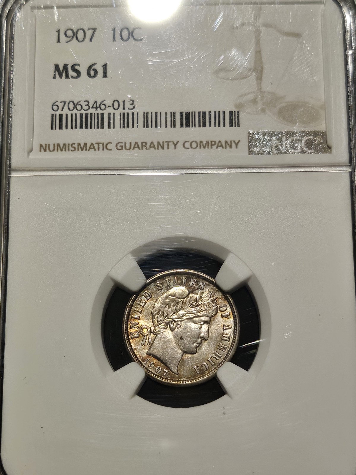 1907 Barber Dime 10c MS61 Silver