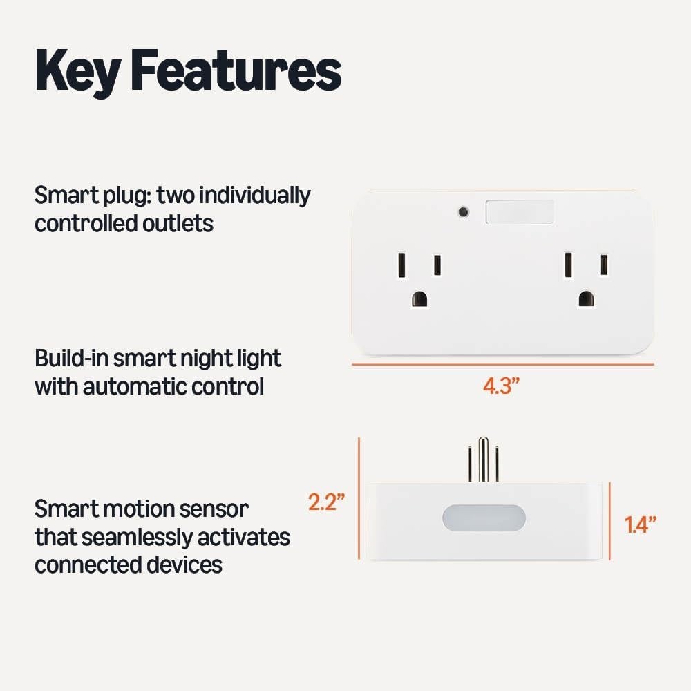 Amazon Basics Dual Smart Plug w/ Motion Sensor & Night Light Alexa Only White