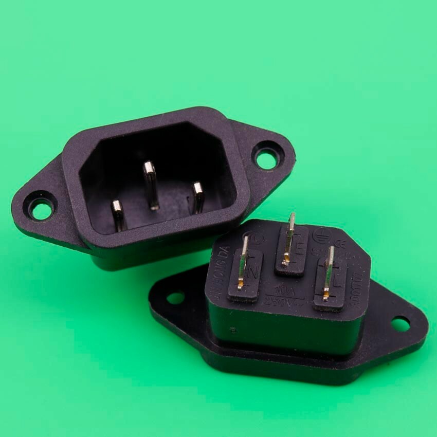 250v 10a IEC320 C14 Panel Mnt 3Pin Male Plug Pwr Socket Conn