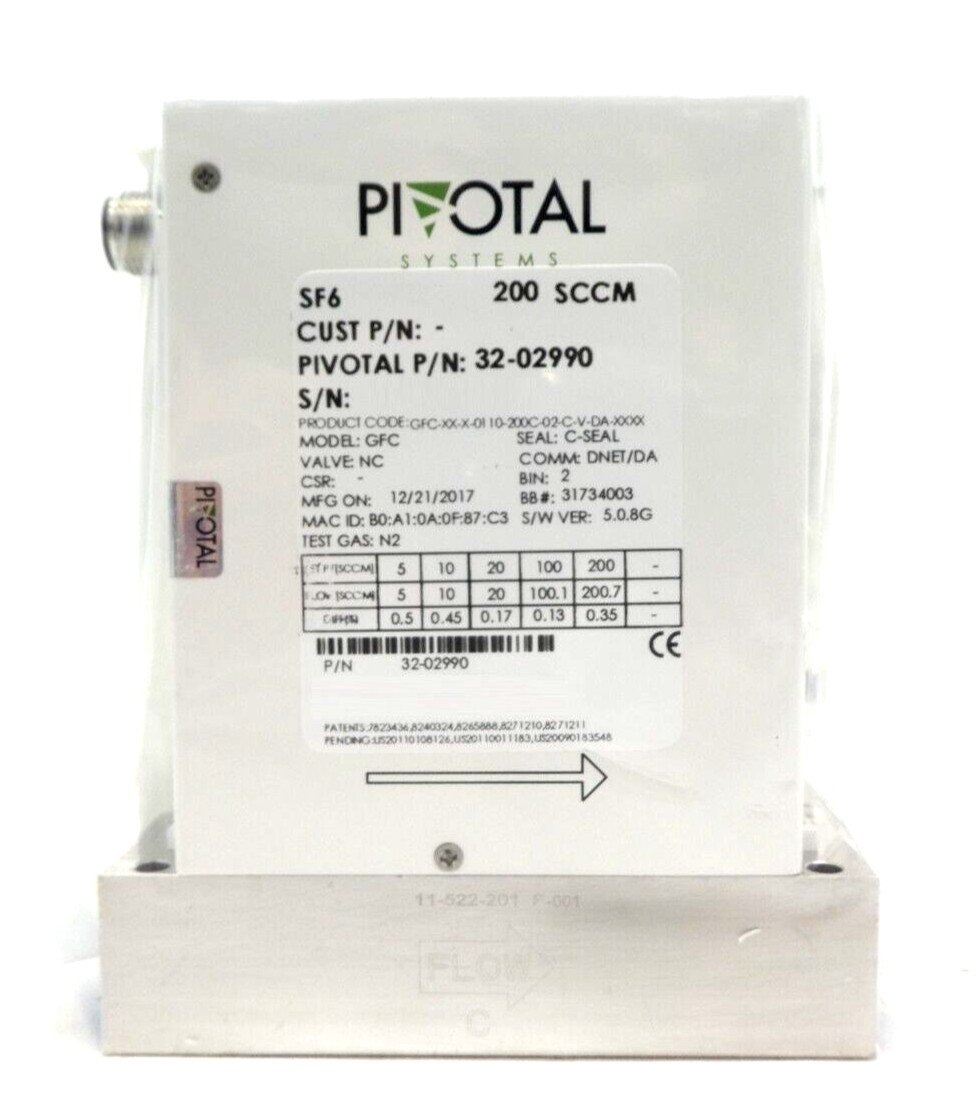 Pivotal Systems 32-02990 Mass Flow Controller MFC 200 SCCM SF6 New Surplus