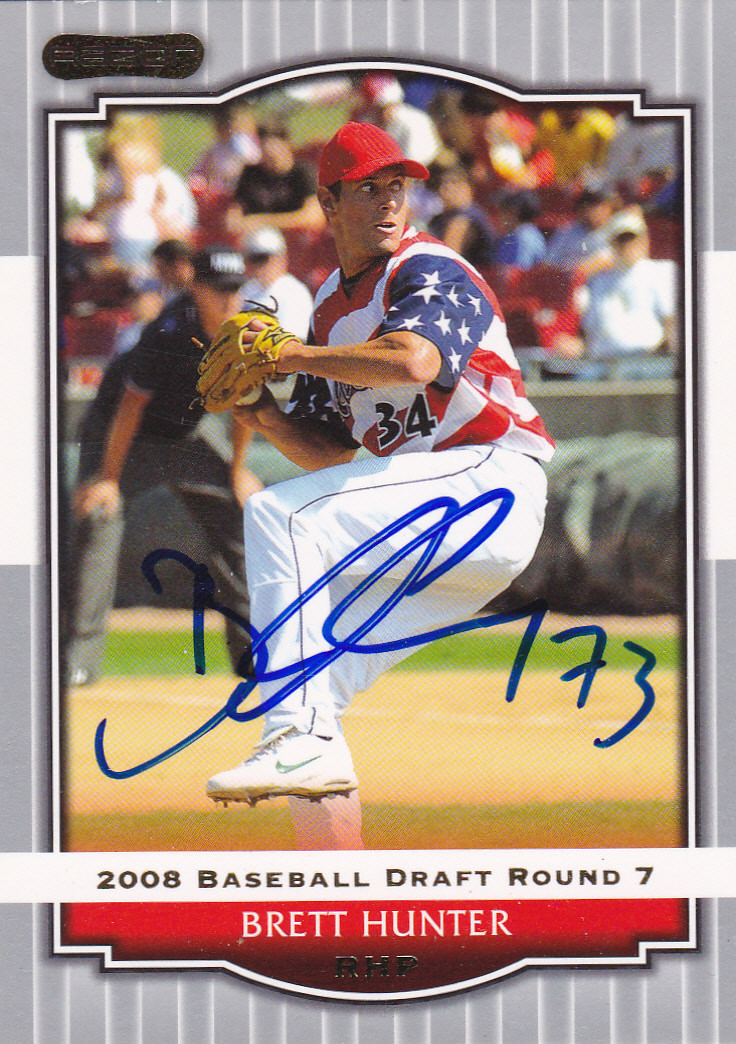 BRETT HUNTER SIGNED AUTOGRAPHED 2008 RAZOR BASEBALL CARD OAKLAND A'S