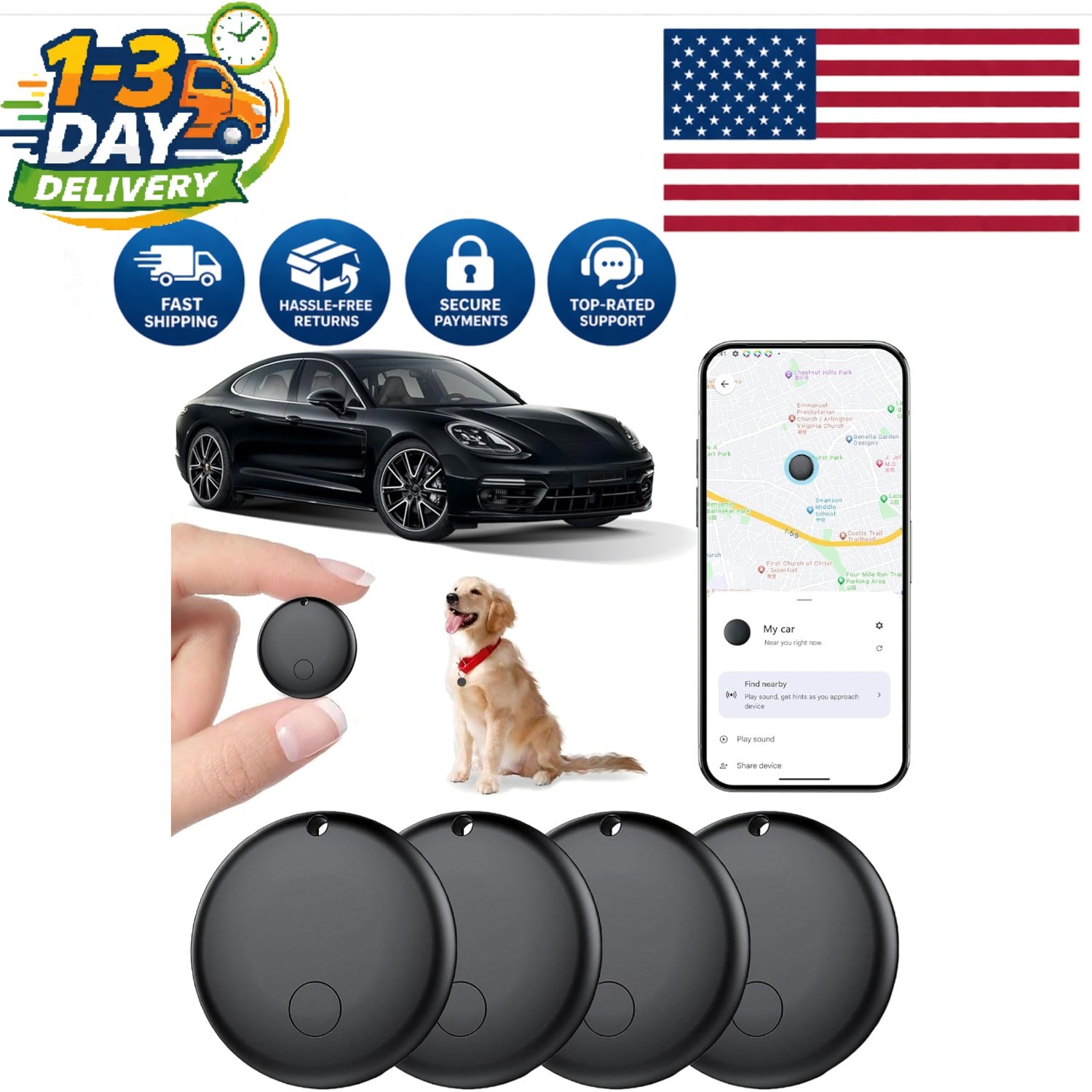 2-Pack Real-Time Vehicle & Pet GPS Tracker - No Monthly Fees, Android Compatible