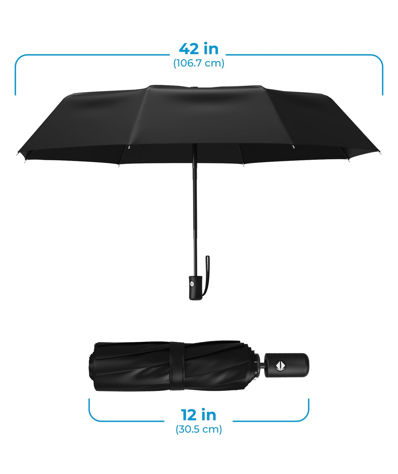 Rain-Mate Windproof Compact Umbrellas for Rain - Strong Compact, A.Black