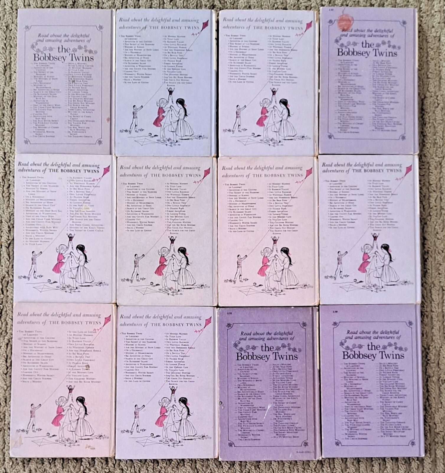 LOT OF 17 VINTAGE BOBBSEY TWINS LAVENDER-SPINED PICTURE COVERS