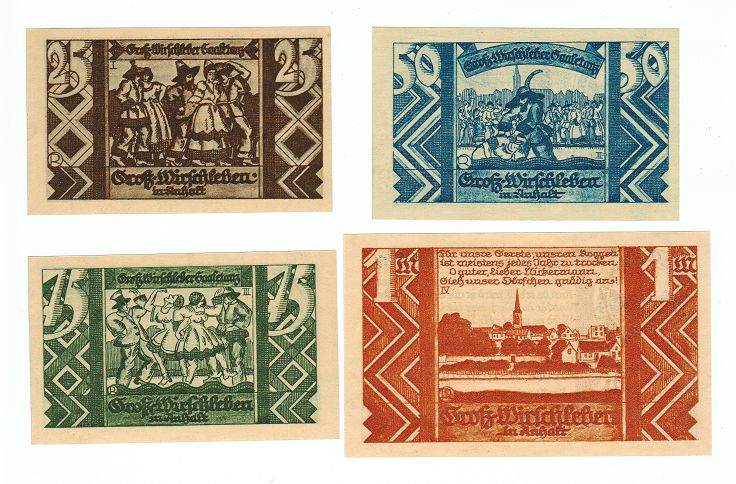 SET OF 4 GERMANY NOTGELD 25.50.75 PFENNIG 1 MARK GROSZ-WIRSCHLEBEN 1921 UNC