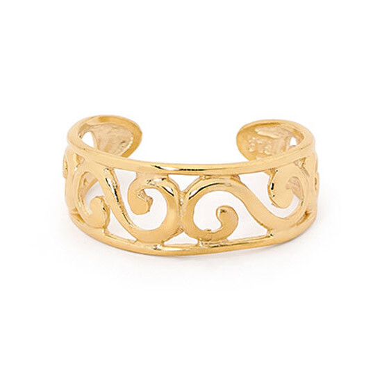 Solid 10k Yellow Gold Waves Charm Toe Ring For Women's