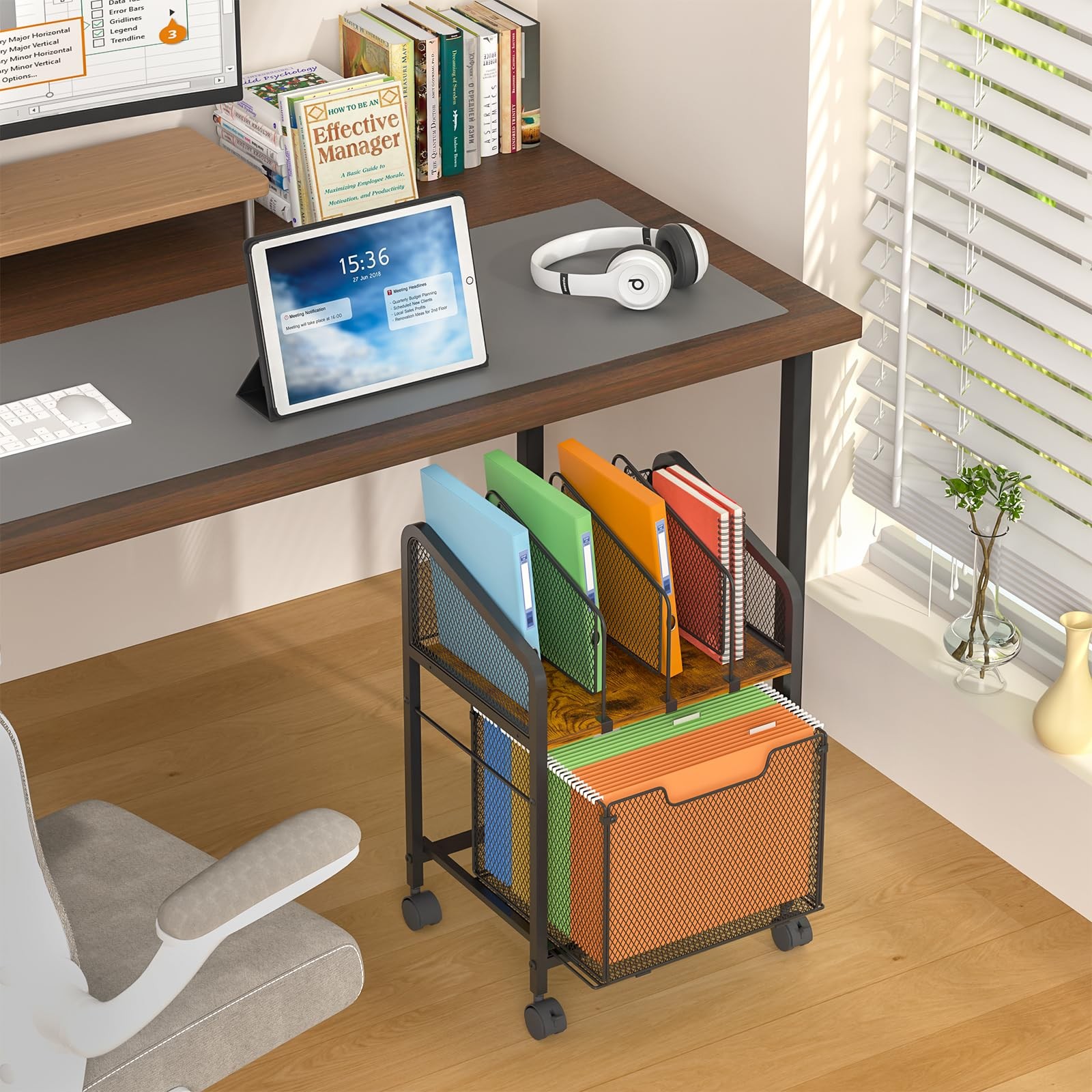 Rolling File Cabinet Adjustable Dividers Vertical Storage Drawer Lockable