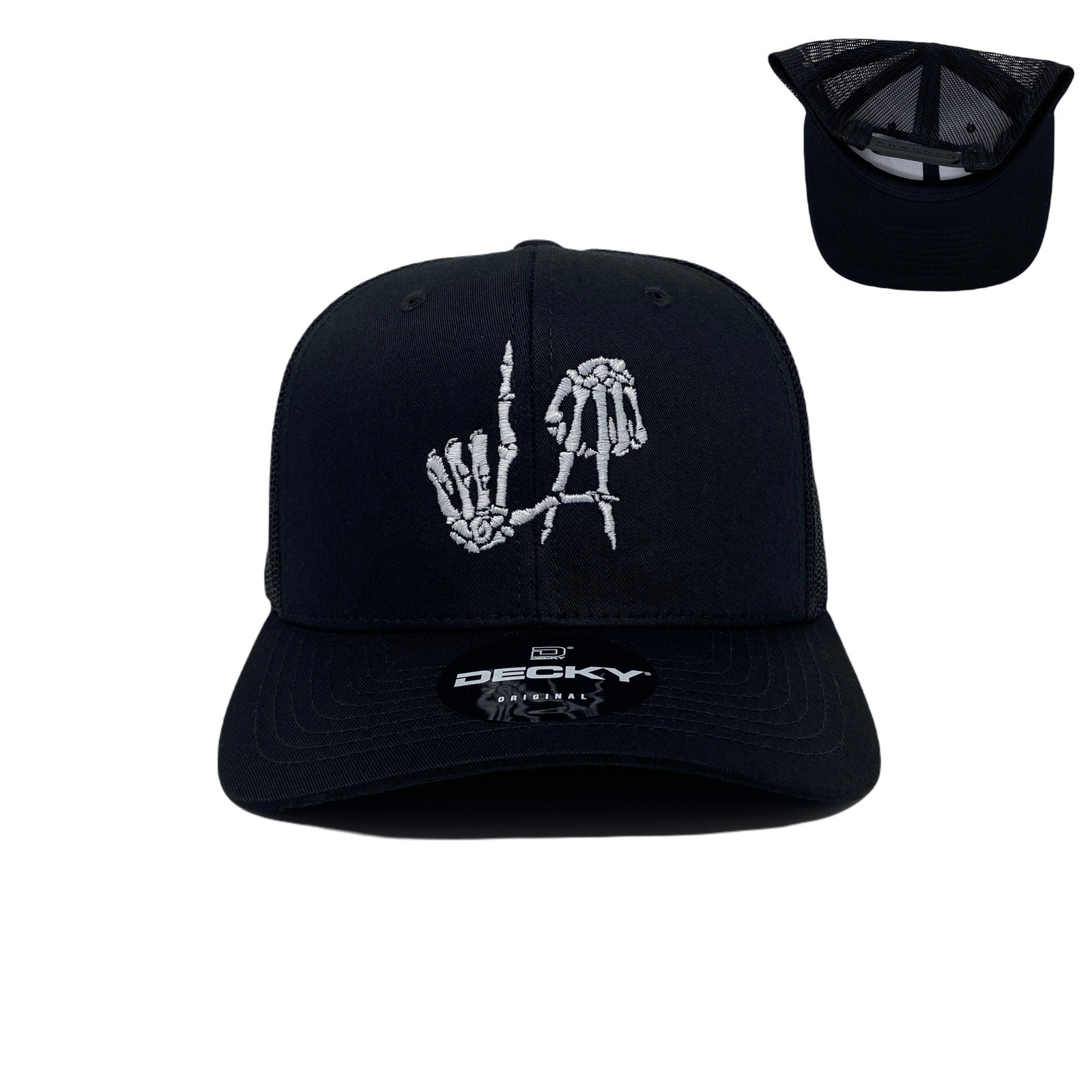 Los Angeles LA Bones Skeleton Halloween Trucker Hat in Black