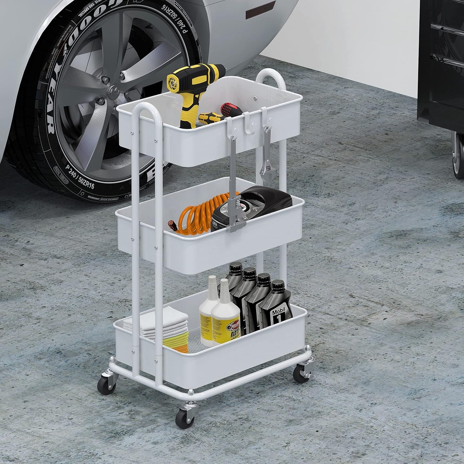 3-Tier Heavy Duty Metal Utility Rolling Cart, White