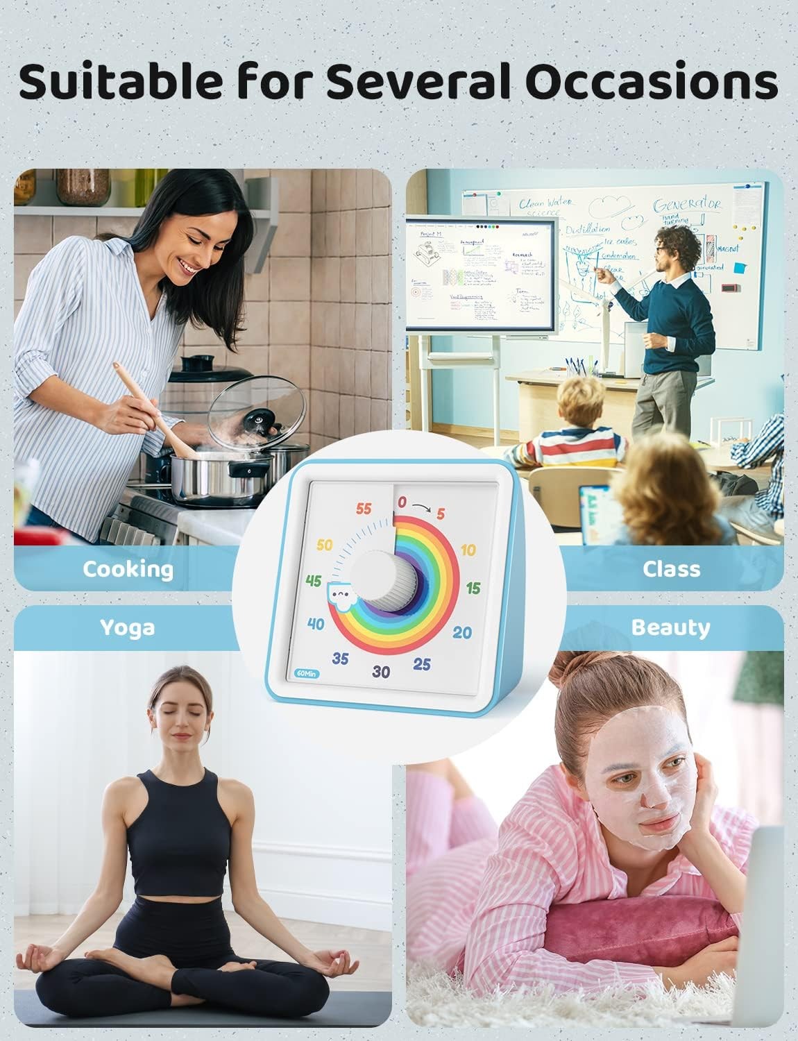 Multifunctional Visual Timer 60 Minutes Rainbow Pattern Silent Countdown Clock