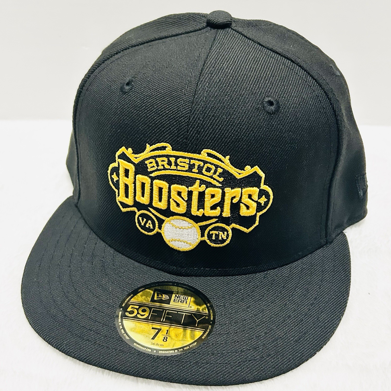 New Era Bristol Boosters Team Logo MiLB 59FIFTY Fitted Hat 7 1/8 Black Baseball