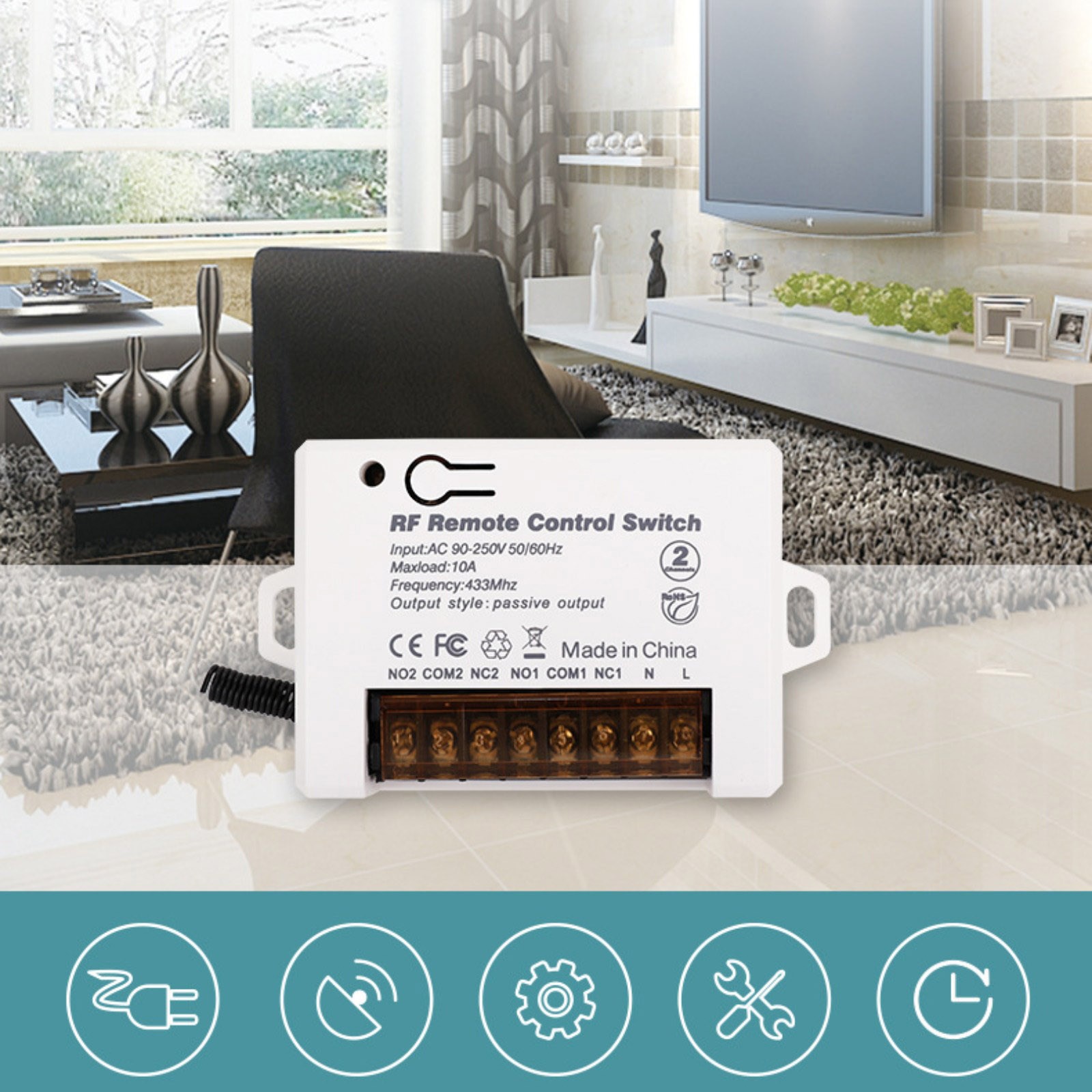 2Ch Relay Receiver Wireless Remote Control Switch for Garage/Gate 110V 220V.