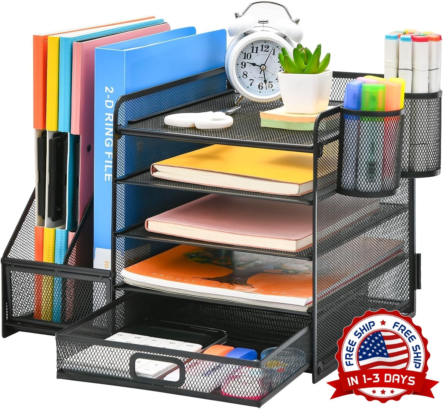 Organizador de escritorio con archivador, bandeja de 5 niveles para cartas, cajó