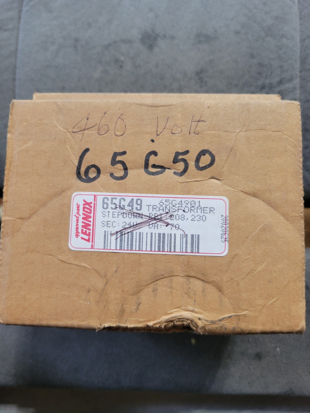 LENNOX STEPDOWN TRANSFORMER 65G50 480V X 24V NOS
