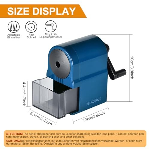 Manual Pencil Sharpener with Container 5 Grades of Thickness Blue | Desktop