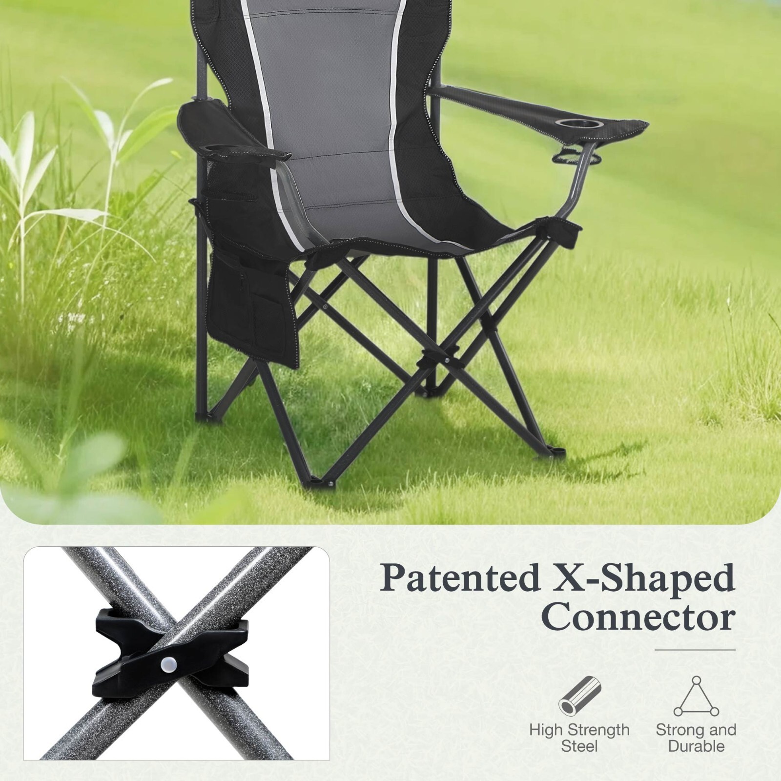 2Pack Camping Chair Oversized Folding Chairs with Cup Holder Heavy Duty Portable