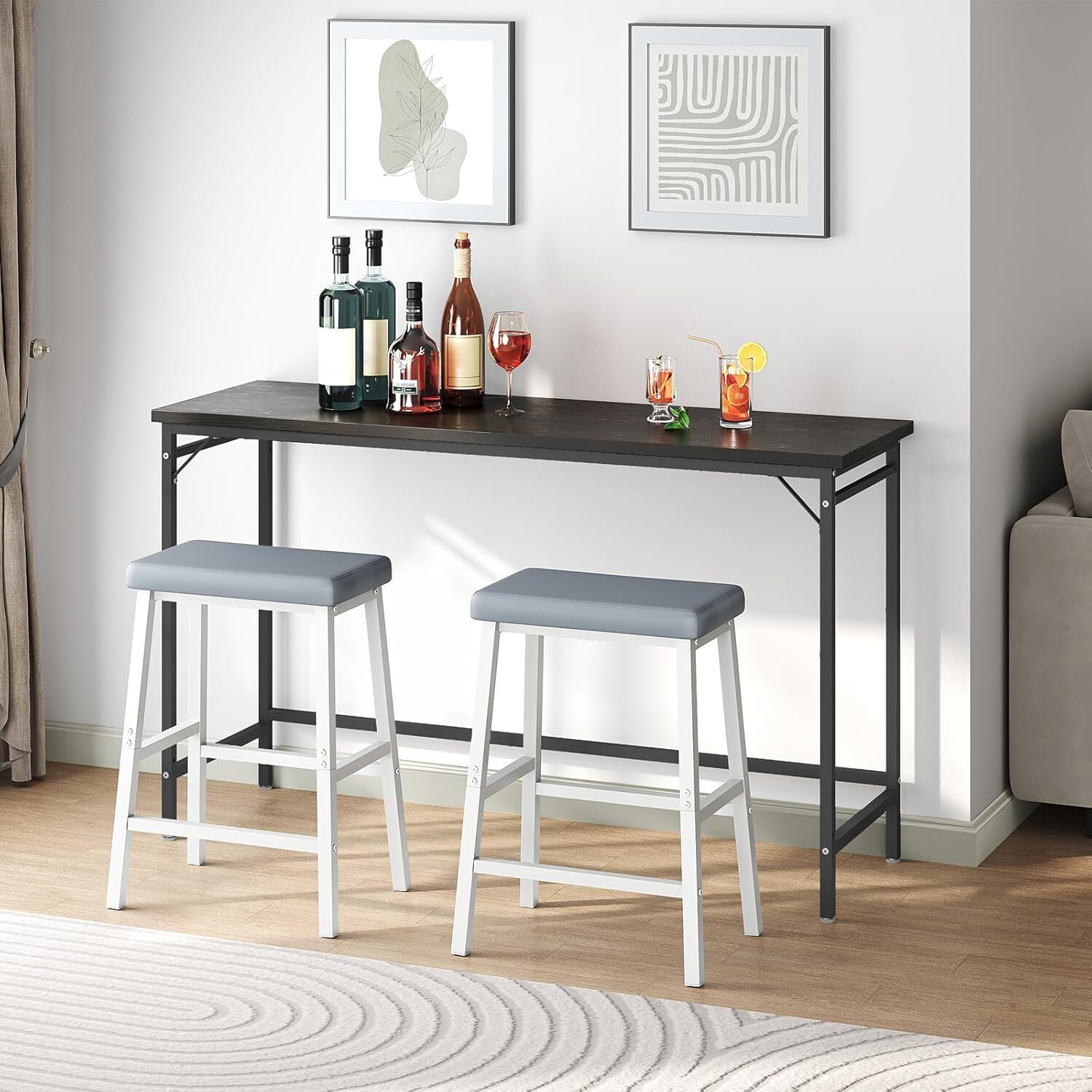 Bar Stools, Set of 2 Bar Chairs, PU Leather Upholstered Breakfast Stools