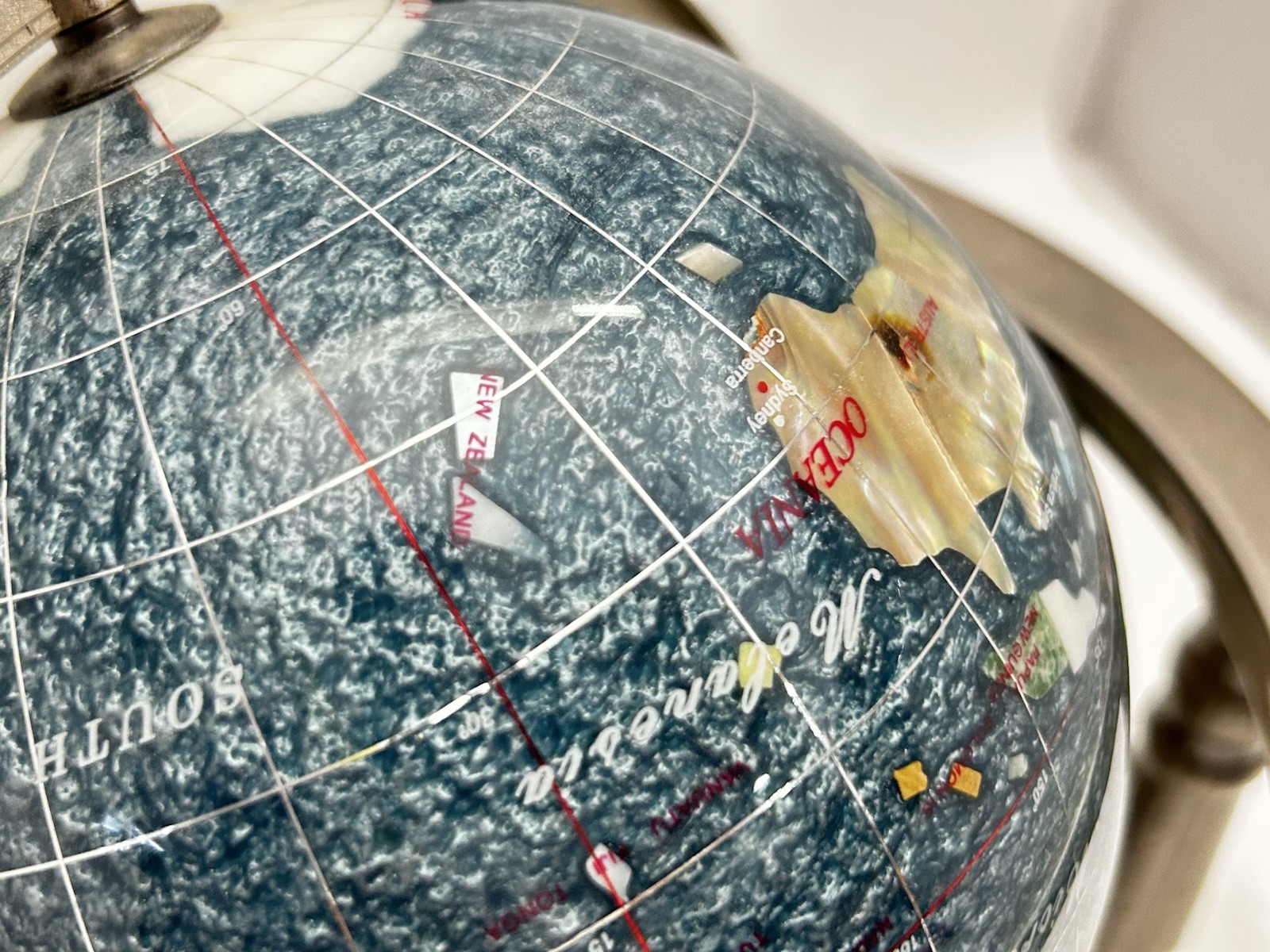 Blue Table Top Gemstone World Globe Silver Tripod
