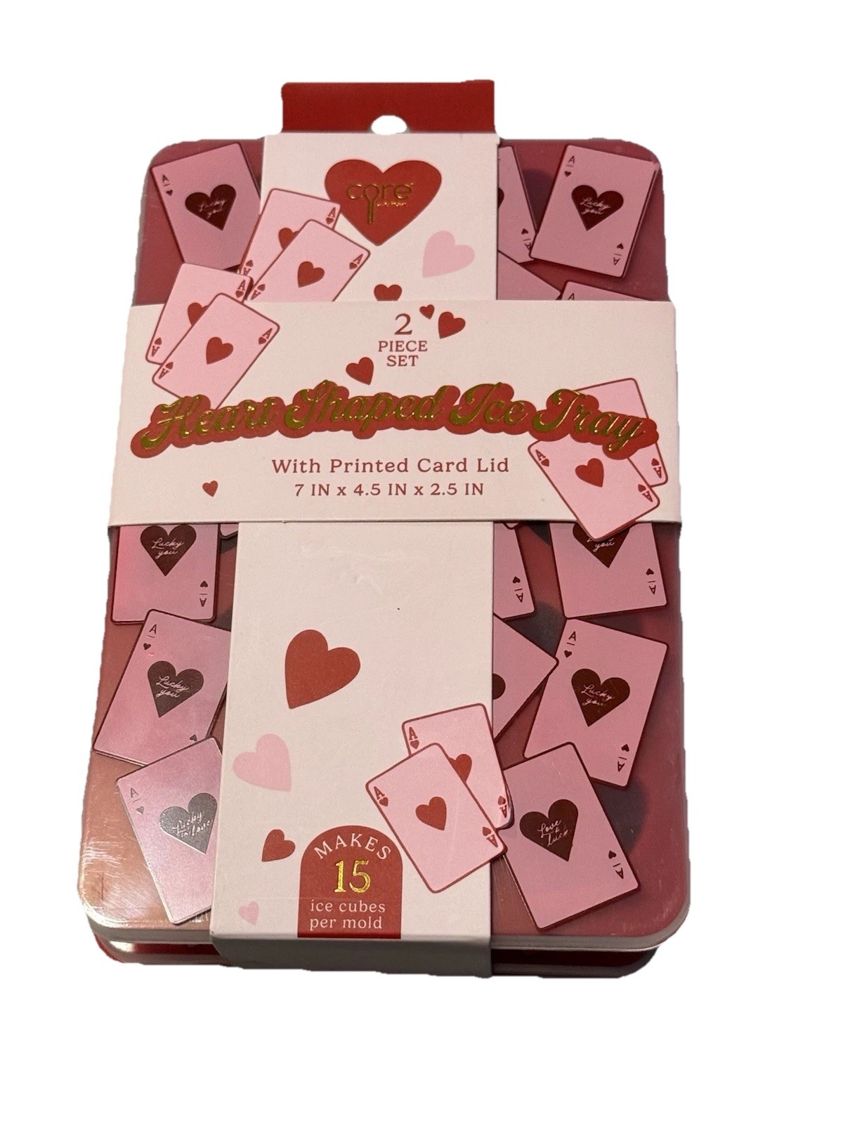 2pk Printed Lids/Hearts Ice Tray by Core (30 Heart Molds) W/Printed Card Lids
