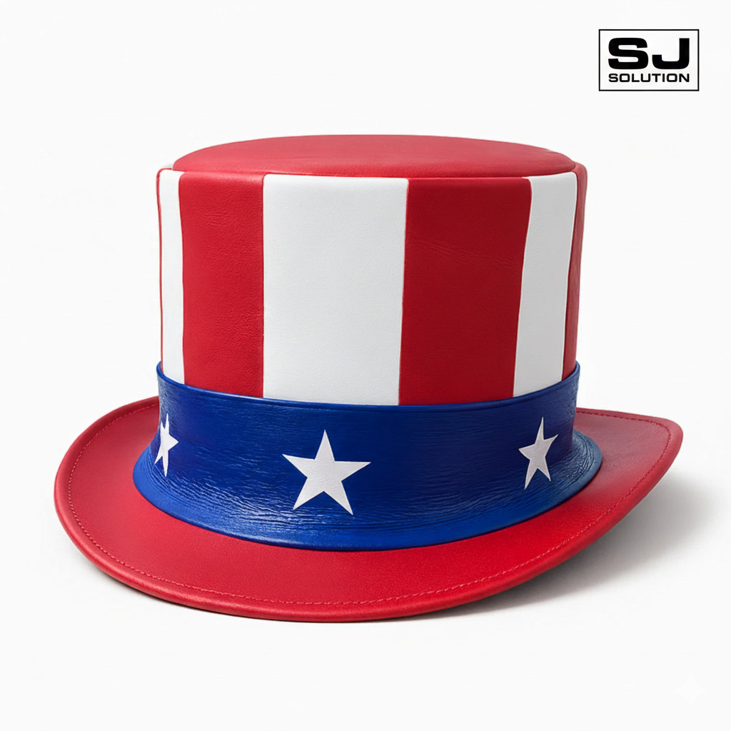 Handmade Leather Top Hat Patriotic USA Flag Style Uncle Sam Inspired Western Hat