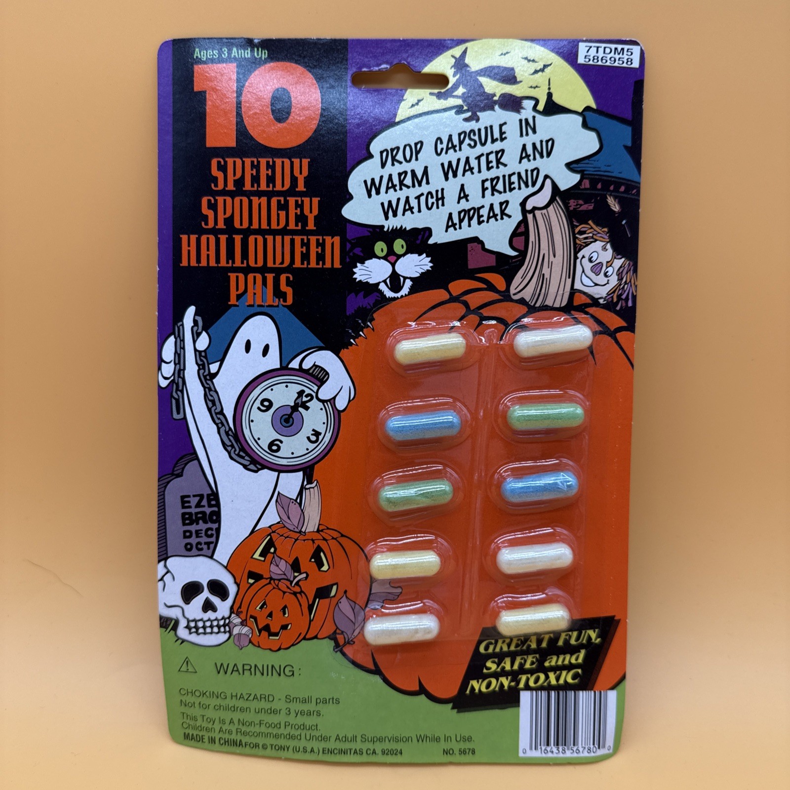 VTG TONY Speedy Spongey Halloween Pals Ghost Pumpkin Toy  NOS Grow Glow