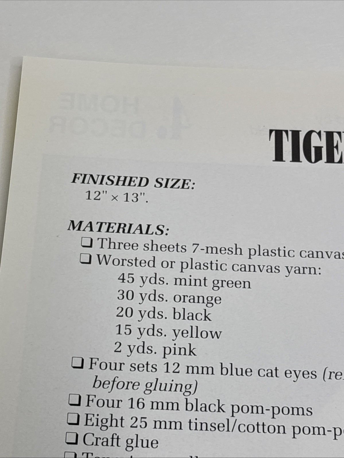 Tiger Tissue Box Cover Annie's Attic Plastic Canvas Pattern Page