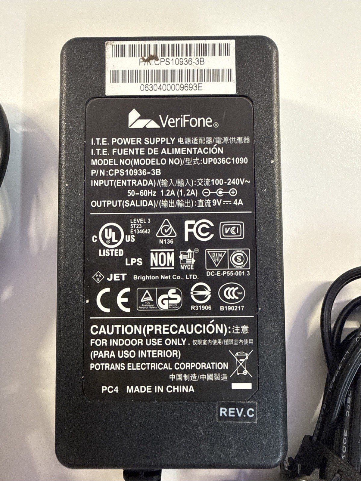 VeriFone CPS10936-3B Power Supply Adapter