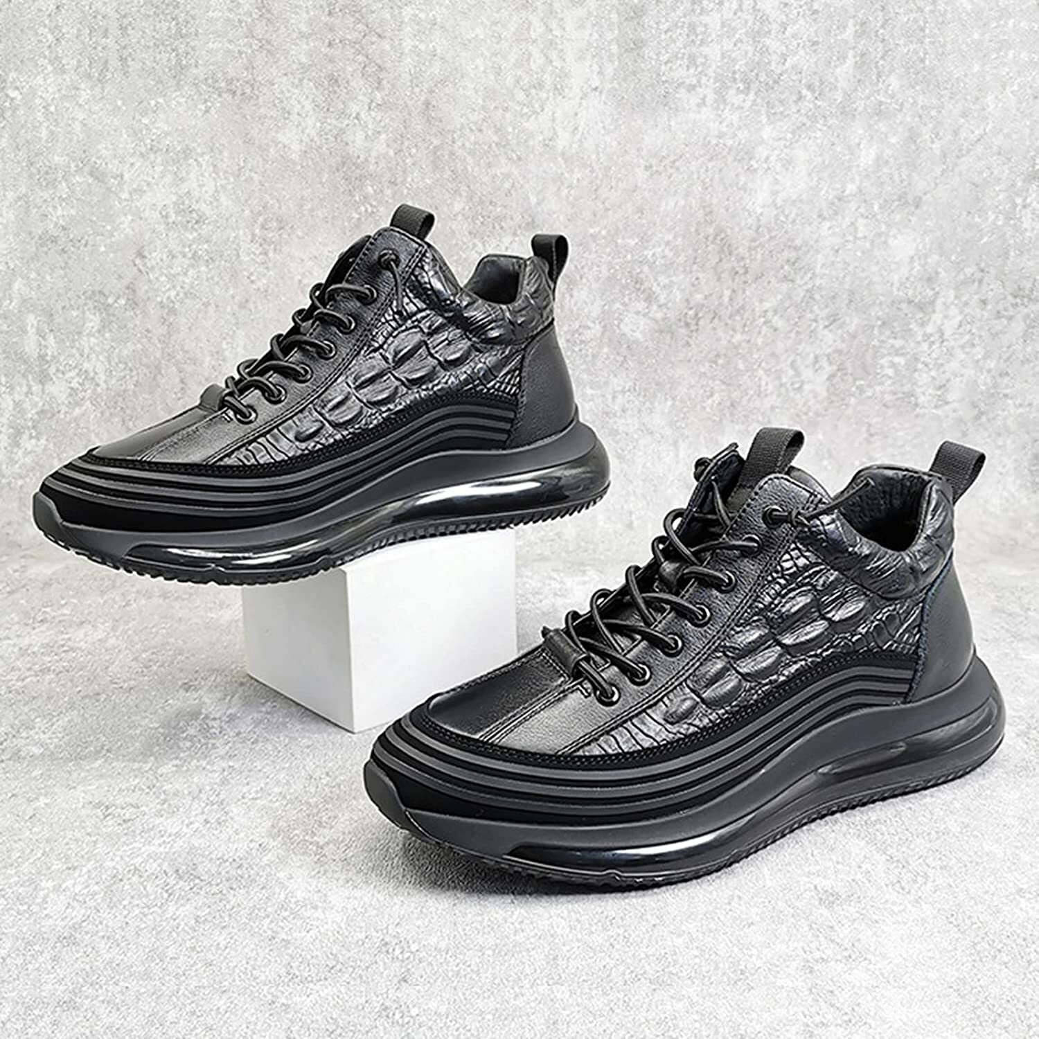 Men's Casual Cowhide Air Cushion Shoes, Cowhide Crocodile Print Sneakers for Men