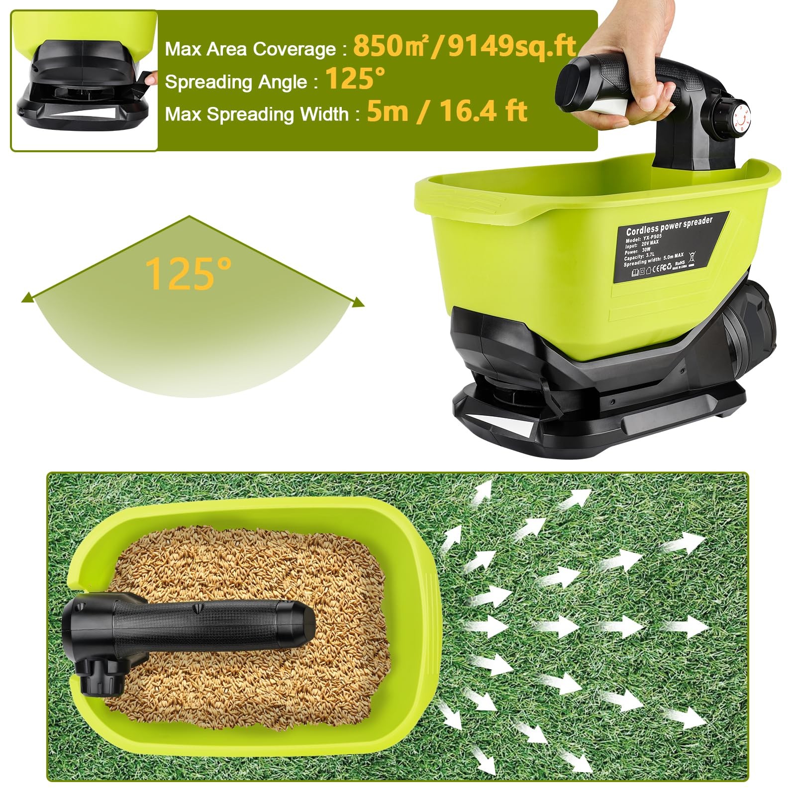 WaxPar Cordless Grass Seed Spreader Compatible with Ryobi 18V Lithium Green