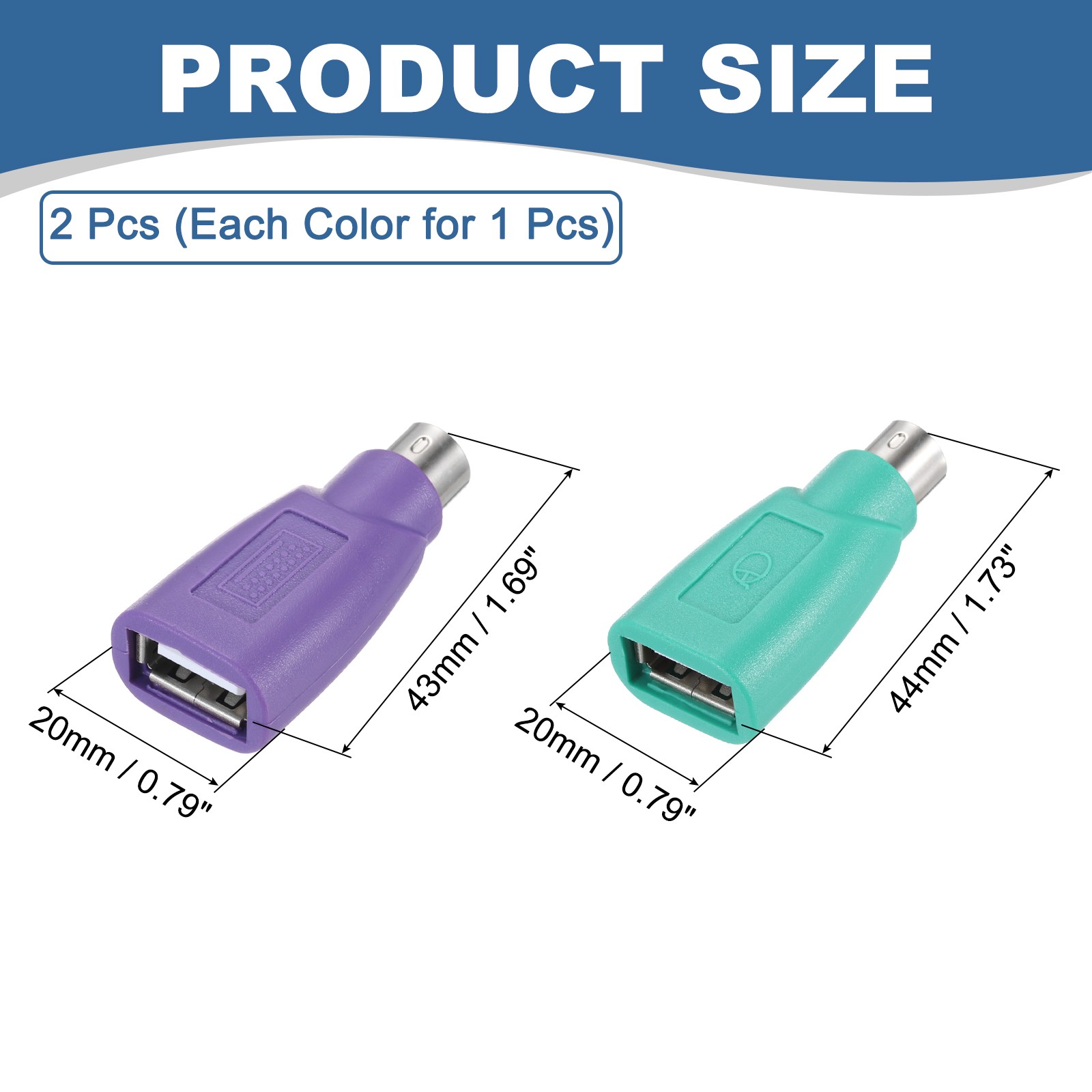 2 Pcs PS/2 to USB Port, PS/2 to USB Adapter PS/2 Female to USB Male Green/Purple