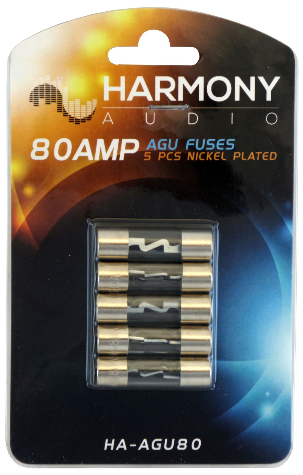 Harmony Audio HA-AGU80 Car Stereo Fuseholder 5 Pack 80 Amp AGU Fuses - Nickel