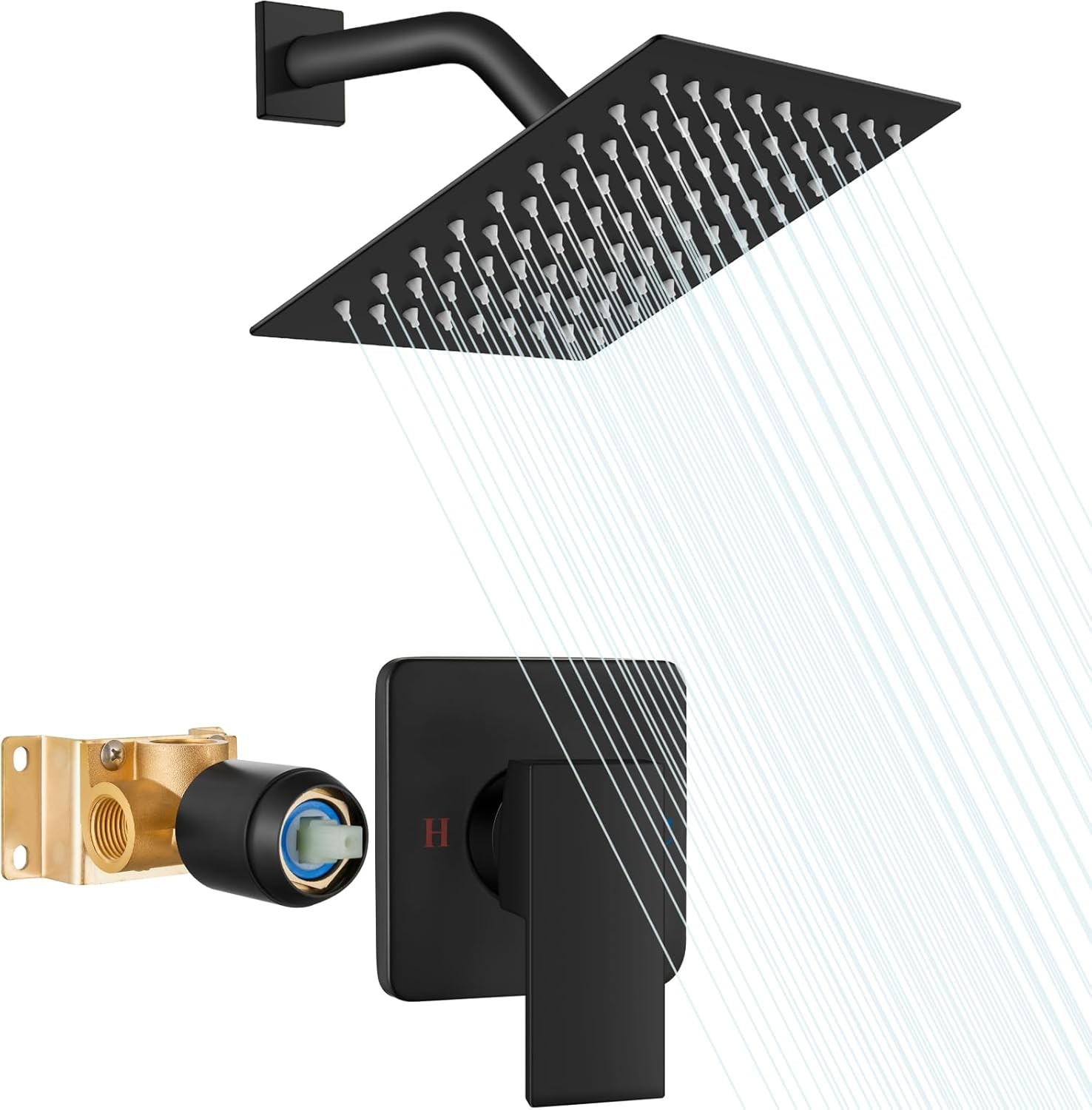 Shower Faucet Set with Valve,Rainfall Fixed Shower Head,8 Inch Square Shower Hea