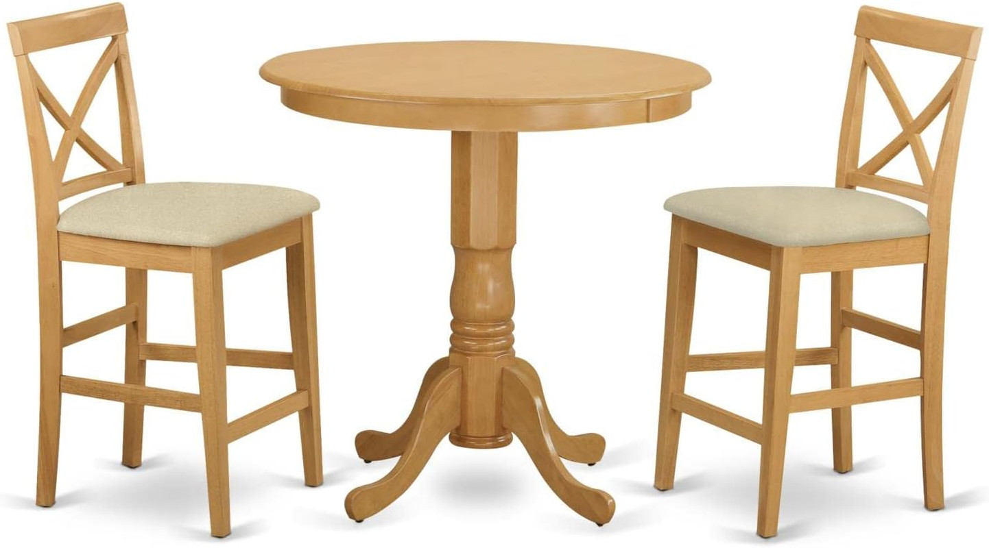 JAPB3-OAK-C 3 Piece Counter Height Pub Set Contains a round Dining Room Table wi