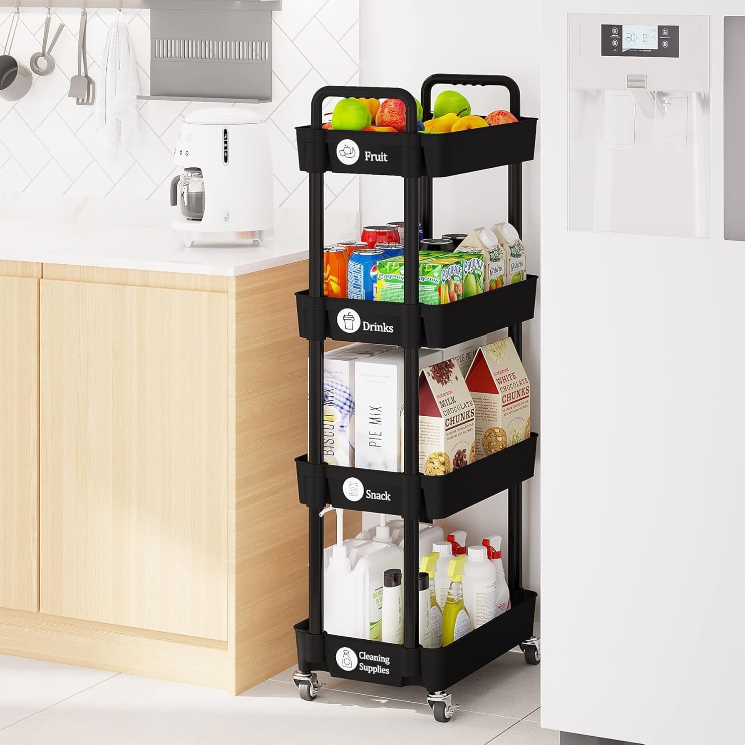 Compact 4-Tier Rolling Cart with Classification Stickers - Effortless Storage