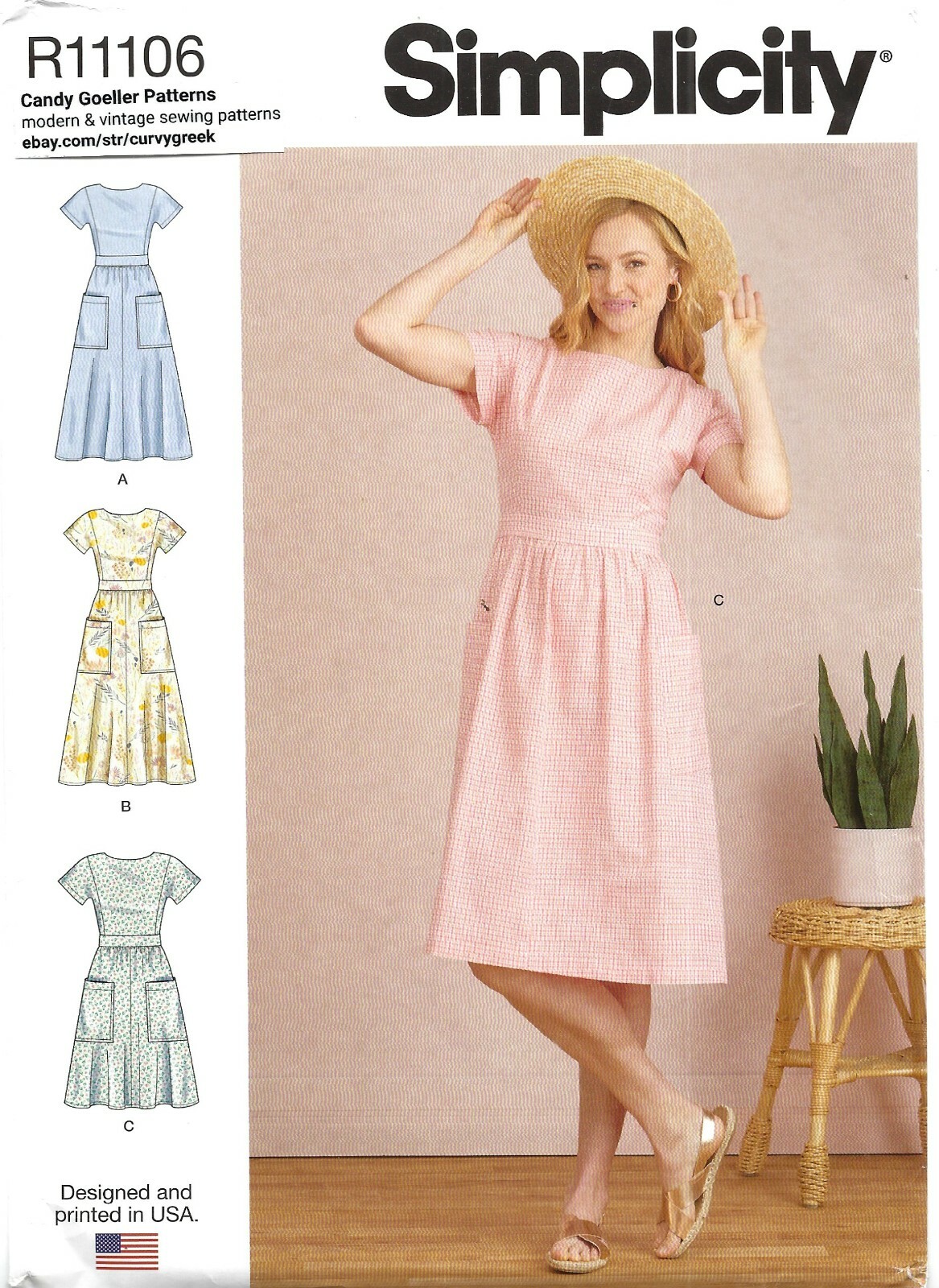 Simplicity R11106 Open Back Dress w Button Closure, Patch Pockets Sz 14-22 S9324