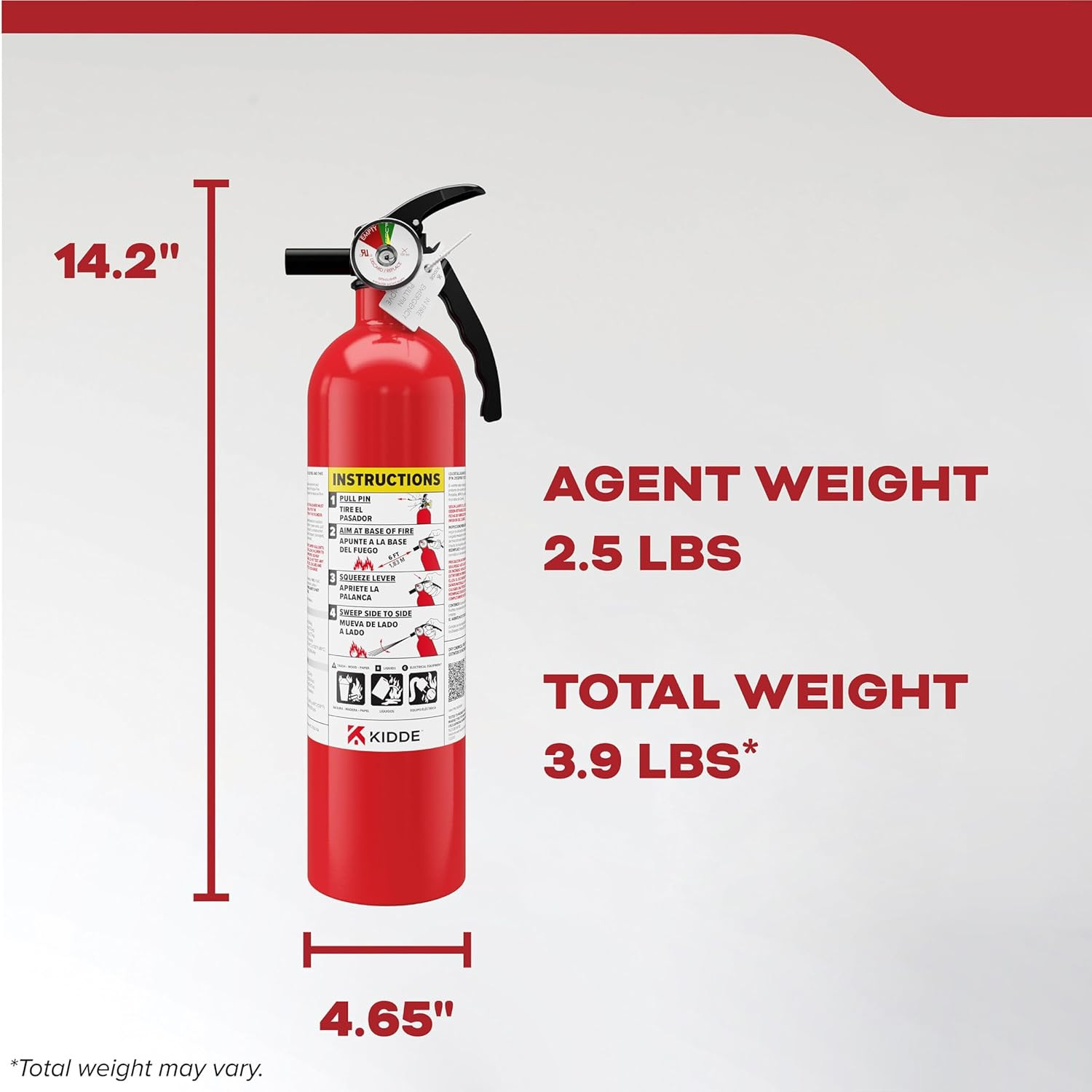 Kidde Basic 110 Fire Extinguisher for Home, 1-A:10-B:C, FA110G, 1 Pack | Residen