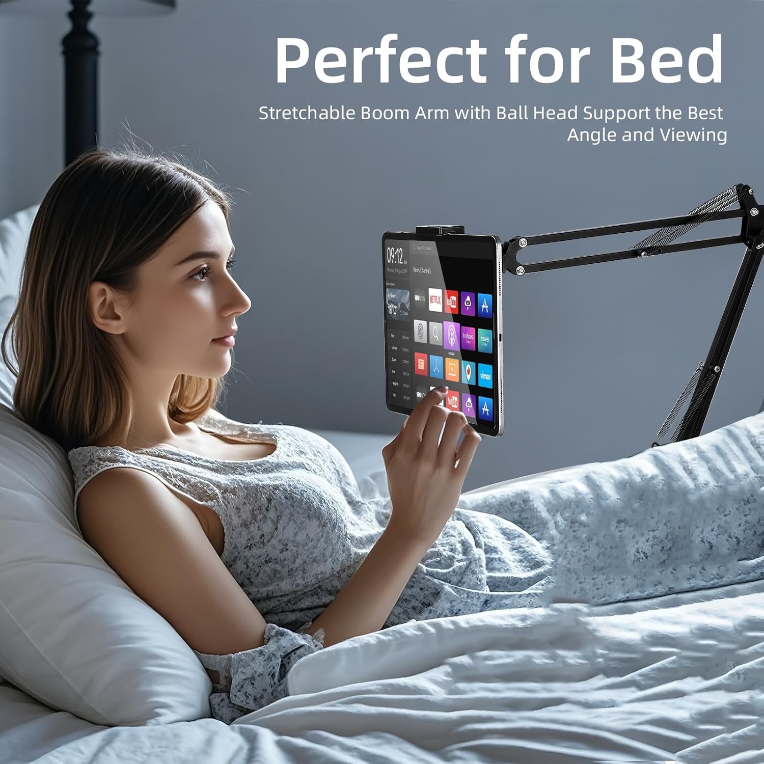 69'' Tablet Floor Stand Overhead Bed Phone Stand Angle Height Adjustable Holder