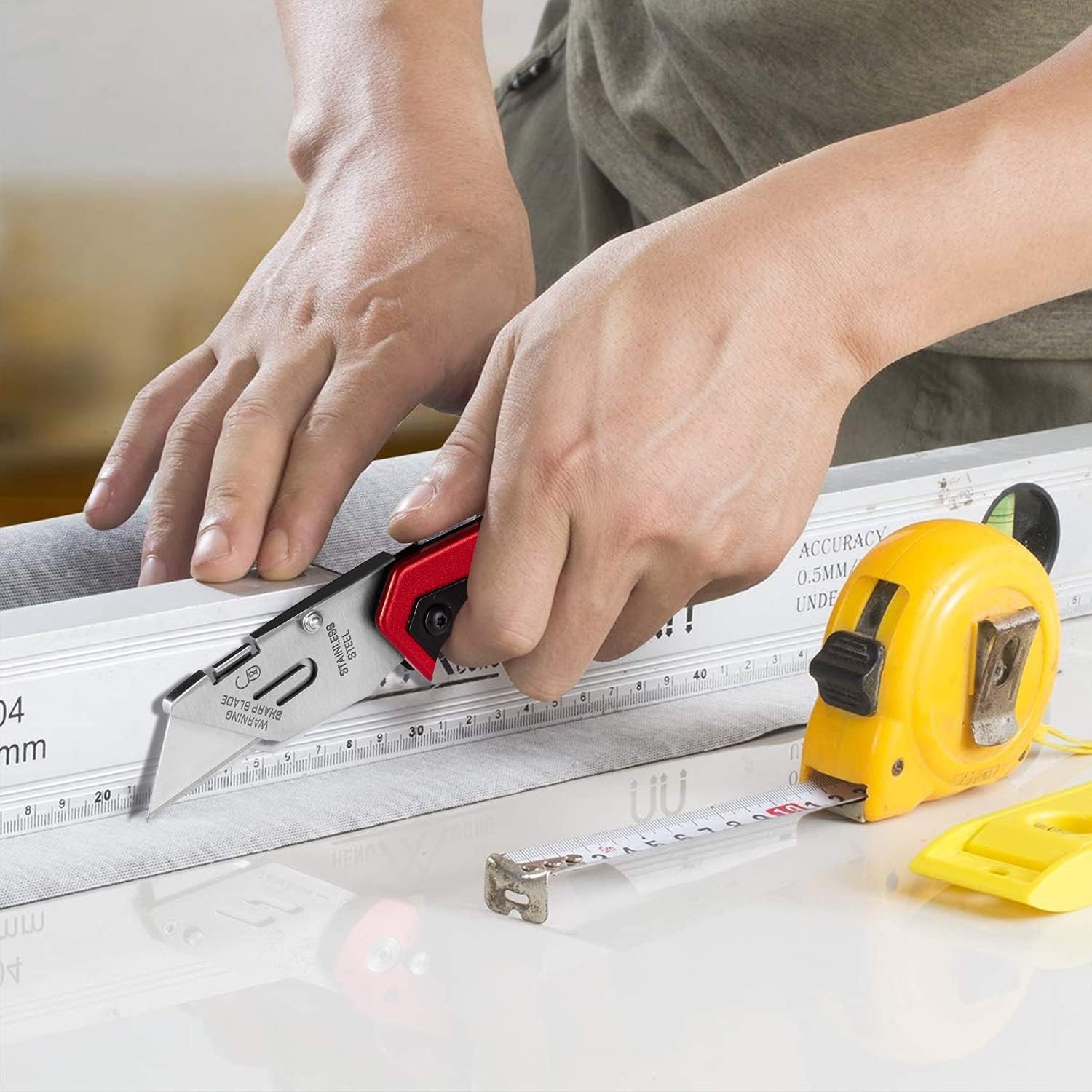 Multicolor Folding Utility Knife with Box Cutter, Saw and Screwdriver Features