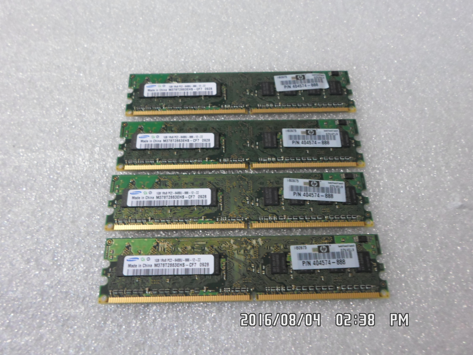 LOT OF 4-PCS HP 404574-888 SAMSUNG,ELPIDA,HYNIX 1gb 1RX8 PC2-6400U-666 4BG TOTAL