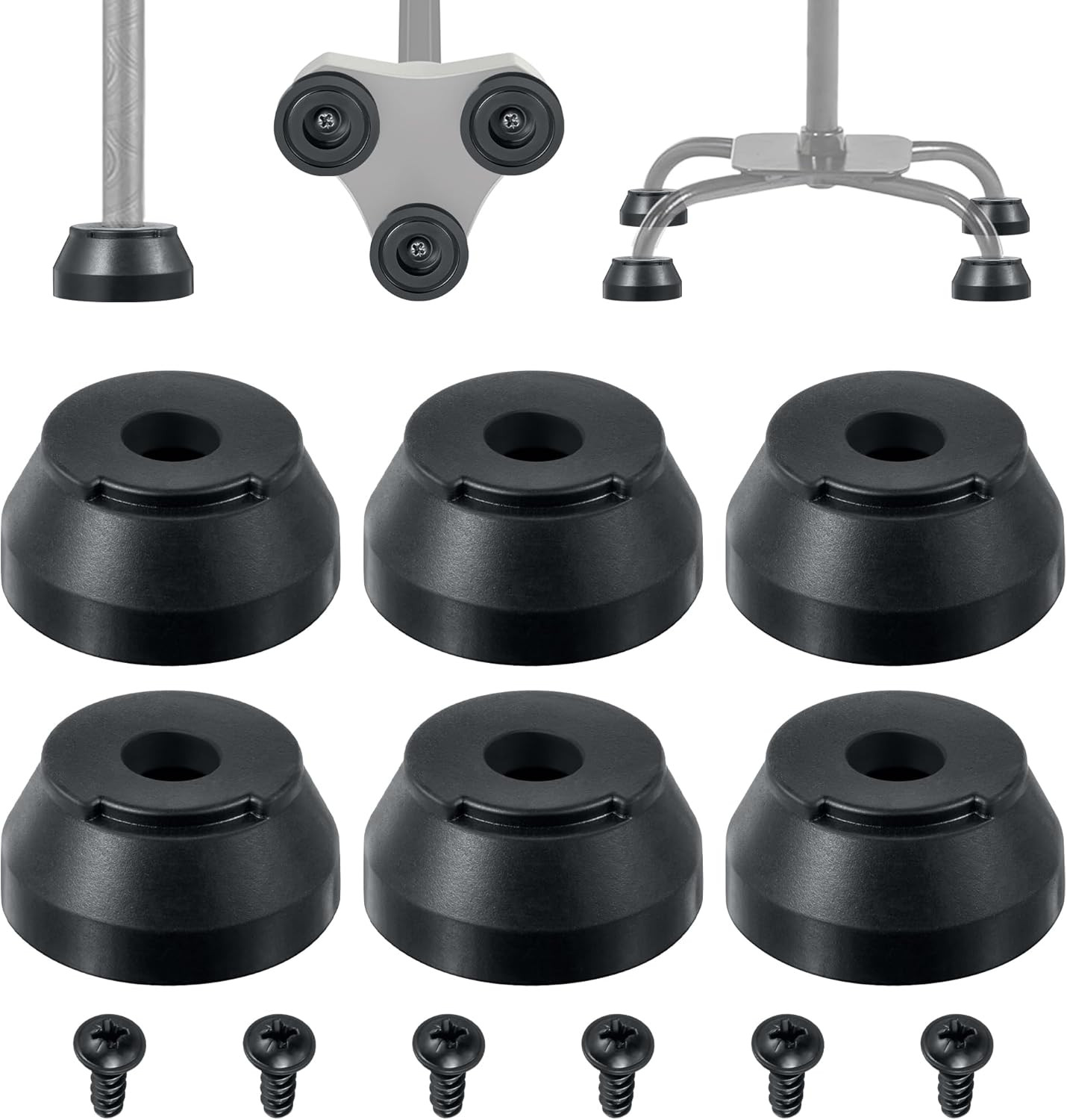 Replacement Screw-in Rubber Cane Tips Feet Suitable for Hurrycane Black