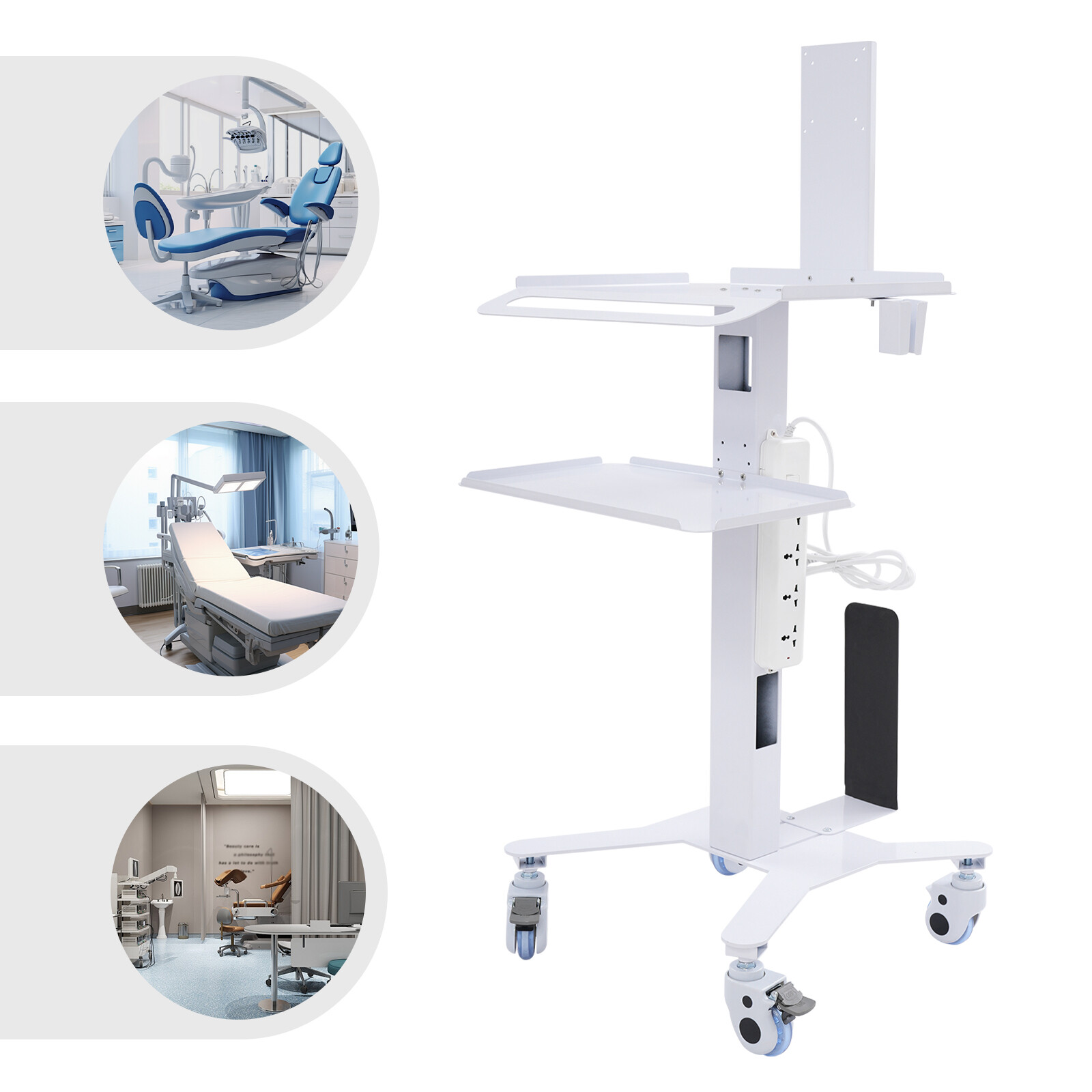 Adjustable Rolling Computer Cart Hospital Beauty Spa Trolley Cart Rolling Cart