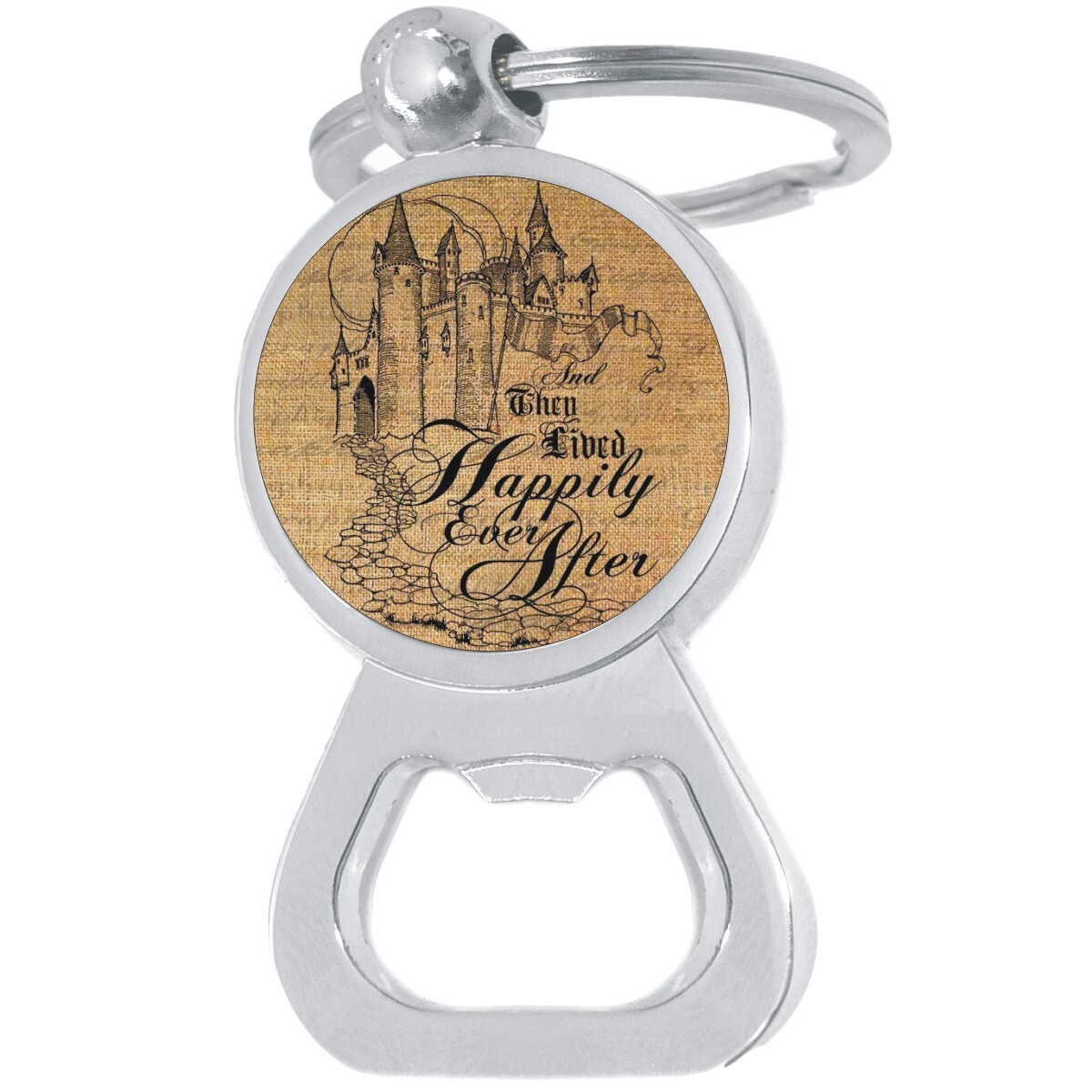 Happily Ever After Bottle Opener Keychain - Metal Beer Bar Tool Key Ring