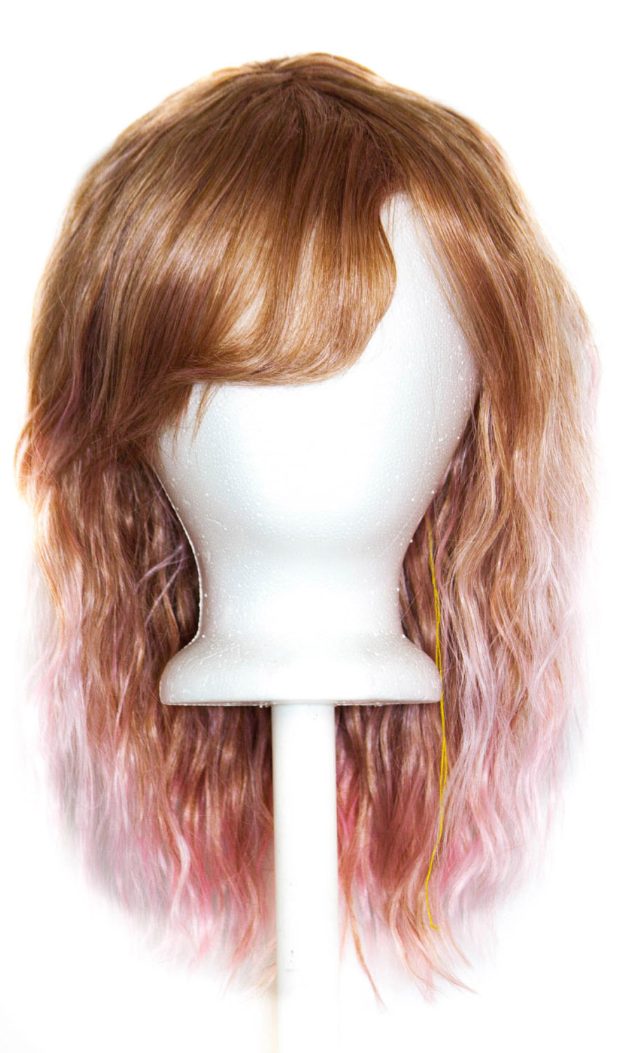 14'' Crimped Shoulder Length w/ Short Bangs Brown Fade Pink Cosplay Wig NEW