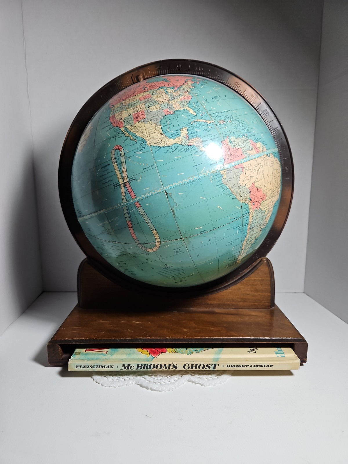 World Globe Replogle 10" On Wood Book Shelf Stand Base