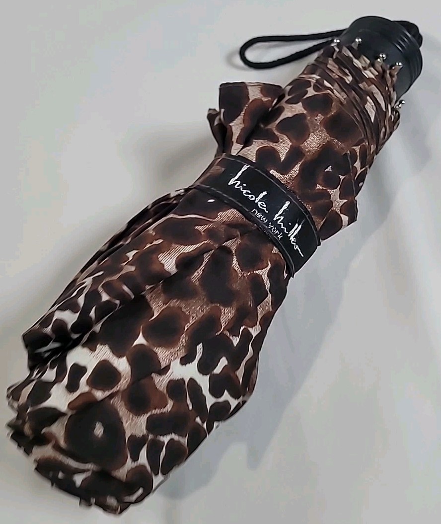 Nicole Miller New York Compact Umbrella Leopard Print Animal Print Travel Small
